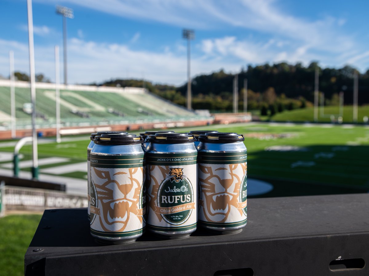 OhioBobcats's tweet photo. 𝙅𝙖𝙘𝙠𝙞𝙚 𝙊’𝙨  🤝  𝙍𝙪𝙛𝙪𝙨

Ohio Athletics and Jackie O’s Brewery introduce Rufus, the first officially licensed Bobcat-branded craft beer.

Rufus will be available in Jackie O's locations and in Peden Stadium throughout October while supplies last. Statewide distribution with Cavalier Distributing begins November 2.  

🔗 https://t.co/NmRC5w3XXY

#OUohyeah