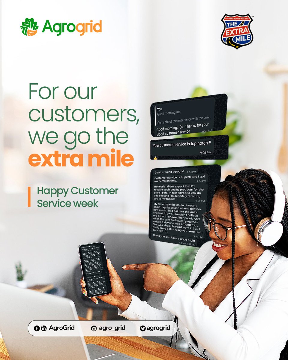 agrogrid's tweet photo. For our customers, we go the extra mile.
Happy Customer Service Week from all of us at AgroGrid! ๐๐งก
Thank you for trusting us.
#agrogrid #customerserviceweek https://t.co/VuRCSGSA5e