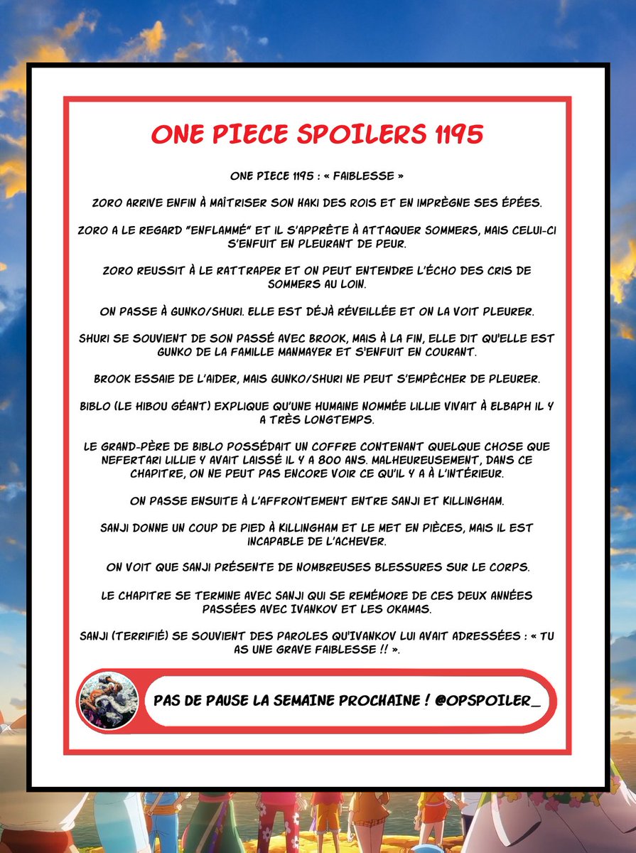 OPspoiler_'s tweet photo. #ONEPIECE1195 

🚨 PREMIERS SPOILS 🚨 https://t.co/vZyvaO4fjY