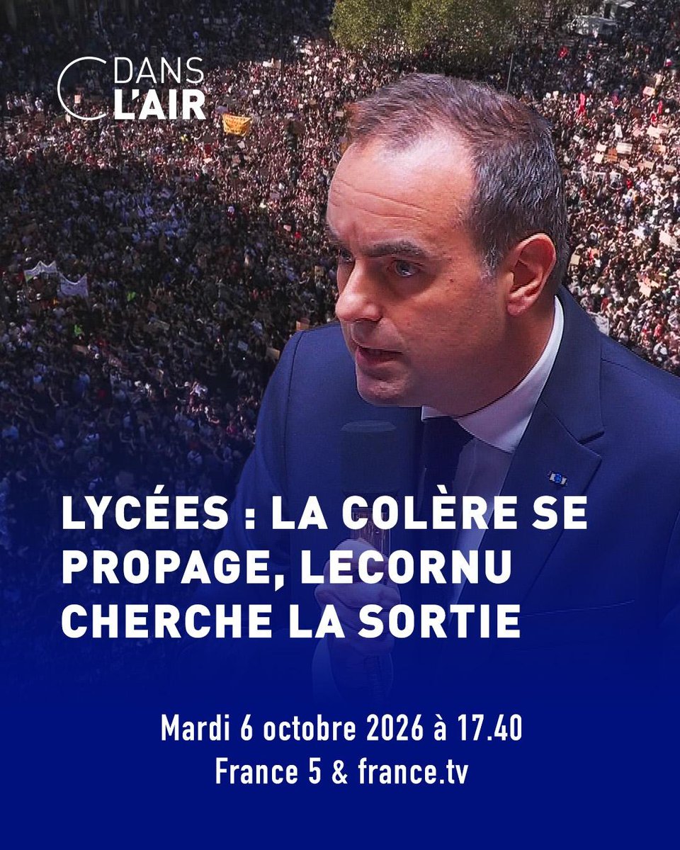 Cdanslair's tweet photo. ⬛Lycées : la colère se propage, Lecornu cherche la sortie

C'est le sujet du jour de #cdanslair : https://t.co/8RcXNm8YhF
@Caroline_Roux vous donne rendez-vous avec @FredericDabi @WerlyCH @SoazQuem et @Valdiguie 
à 17.40 sur France 5 !  

#BlocusLycées #Politique https://t.co/6yTMgpwkOM