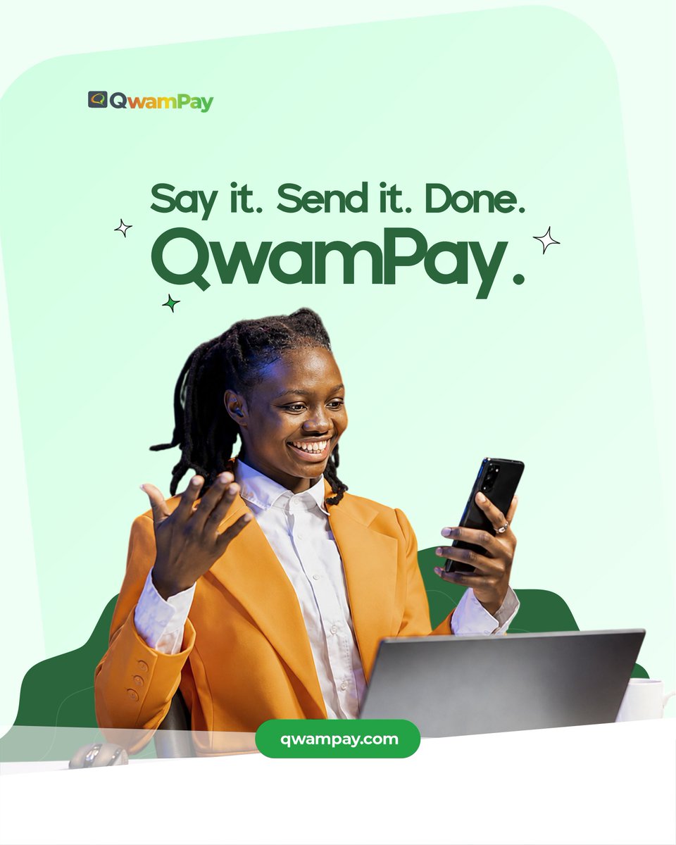QwamPay's tweet photo. Your money has errands.
QwamPay can run them. 💚

One chat. Multiple money moves. 

QwamPay is launching soon 🚀. Click the link in bio to join our waitlist! 

#QwamPay #MoneyMadeEasy #FintechNigeria #BankingInWhatsApp #NigeriaTech https://t.co/20srDgvkr8