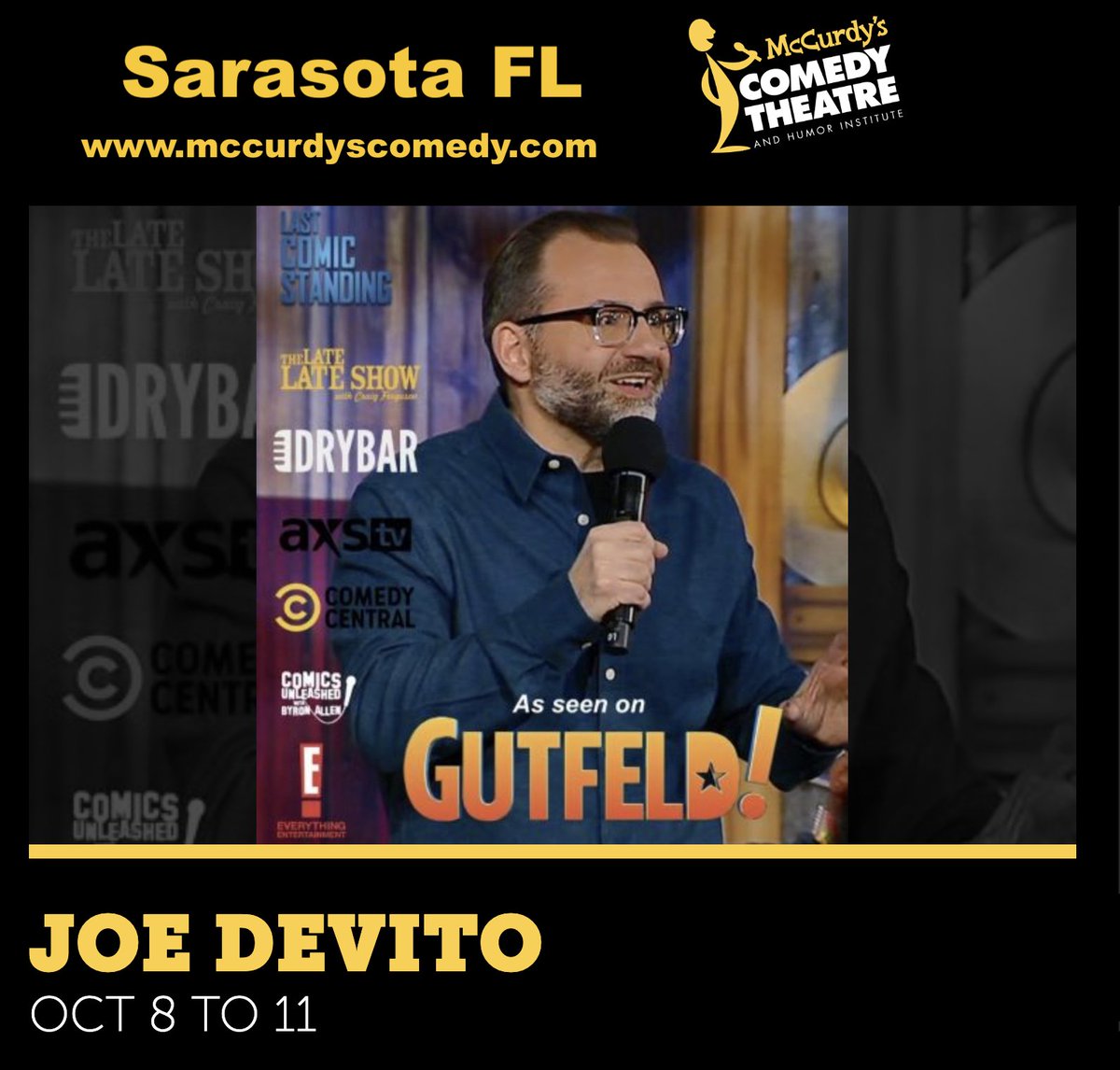 JoeDeVitoComedy's tweet photo. SARASOTA FL! At McCurdy's this weekend, Thurs-Sun. 
Reminder: only buy tickets through the clubs, not from outside resellers
https://t.co/8zob56Algb https://t.co/8S6odTLKbg