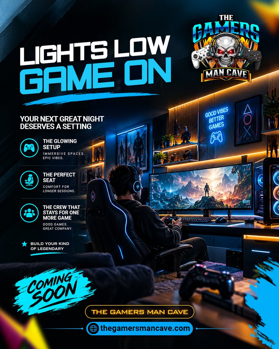 gamersmancaveco's tweet photo. It always starts with, “Just one more game.” 😂🎮

Then the lights go low, the screens light up, everyone gets comfortable, and suddenly nobody is ready to leave.

📲 Follow The Gamers Man Cave for updates
🌐 https://t.co/YVe3AvHSMY

#TheGamersManCave #GameNight #GamingSetup https://t.co/I49Gx84xsJ