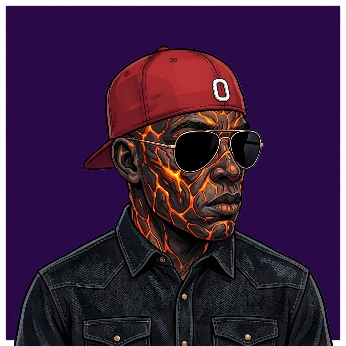 Opusartwork's tweet photo. Sneak Peek #2
Skin: Lava
Clothes: Black Shirt
Head: Red Cap
Face: Sunglasses 
Background: Dark Purple

#Solana #NFTartwork #solananfts #nftcommunity #nftcollector #nftmint https://t.co/xrC8xLssjN