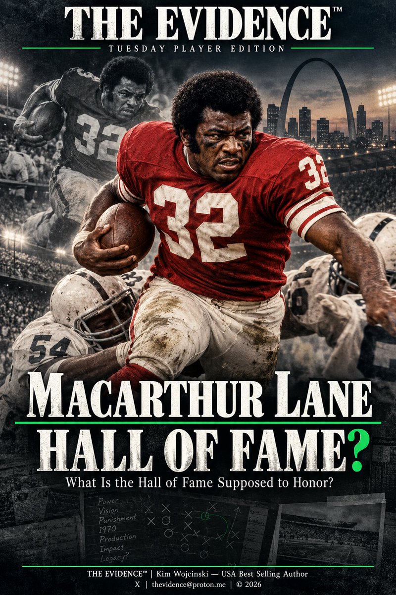 KimWojcinski's tweet photo. THE EVIDENCE™ — TUESDAY PLAYER EDITION

MACARTHUR LANE — HALL OF FAME?

And Perhaps the Larger Question: What Is the Hall of Fame Supposed to Honor?

The evidence will be presented. The verdict is yours.

MacArthur Lane creates a problem, but perhaps not the problem we first assume he creates. His career is easy enough to summarize. He played eleven NFL seasons from 1968 through 1978 with St. Louis, Green Bay and Kansas City, rushed for 4,656 yards, caught 287 passes for another 2,786 and finished with 7,442 yards from scrimmage and 37 touchdowns. During his extraordinary 1970 season for the St. Louis Cardinals, he rushed for 977 yards at 4.7 yards per carry, caught 32 passes for 365 more, scored 13 touchdowns and went to the Pro Bowl.

Those numbers raise the obvious question of whether they are enough for the Pro Football Hall of Fame. The more I examined Lane, however, the more convinced I became that this may be the wrong question. His case leads directly to something larger: what is the Hall of Fame intended to preserve? Is Canton primarily a museum of statistical accumulation, rewarding players who remained productive long enough to cross established thresholds, or is it supposed to recognize extraordinary football players whose absence would leave the history of professional football incomplete?

That distinction carries special weight for players from the 1960s and 1970s, whose careers cannot be separated from the football world in which they played. Their bodies absorbed punishment under rules that permitted contact now answered with penalties, fines and suspensions, and when those bodies broke down, the surgical techniques, diagnostic tools and rehabilitation methods available to them were primitive compared with what an NFL player has in 2026. Lane's career gives us an opportunity to ask whether football history has adequately accounted for that era's physical cost.

1970 WAS MORE THAN 977 YARDS

Lane's 1970 season grows more impressive once we stop treating 977 rushing yards as the whole story. In a fourteen-game schedule he carried 206 times, averaged 4.7 yards per carry and scored 11 rushing touchdowns, which led the NFL. His 13 total touchdowns also led the league. Only Larry Brown and Ron Johnson rushed for more yards, the Newspaper Enterprise Association named him first-team All-Pro, and the Pro Football Writers of America placed him on its second team.

The 1,000-yard mark he never reached tells its own story. Lane averaged 17.5 carries per game in September but only 12 per game in December, and he finished 23 yards short of a milestone that would have changed how his career is summarized today. He ended that season angry that late-season coaching decisions had cost him the goal, and more than half a century later those missing 23 yards still sit in the column many people notice first.

The Cardinals also discovered that when a game began turning against them, Lane could become the answer, and opponents knew it as well. These were not always games in which some ingenious play call caught a defense in the wrong alignment. There were afternoons when everyone in the stadium understood that St. Louis intended to put the football in Lane's hands, the defense committed itself accordingly, and Lane still changed the outcome.

The defensive coordinator knew. The defensive line knew. The linebackers knew. The safeties knew. The opposing bench knew. By the fourth quarter, even the beer man in the stands probably knew.

Lane got the football anyway.

The clearest example came October 18 in Philadelphia. St. Louis fell behind 10–0 early, and Lane responded with 125 yards on only 15 carries, three rushing touchdowns and a 26-yard touchdown reception as the Cardinals turned the deficit into a 35–20 victory. Philadelphia was no isolated eruption, because Lane had rushed for 146 yards and two touchdowns against Washington and then produced 132 rushing yards and 41 receiving yards against New Orleans the week before. By the time St. Louis reached Philadelphia, opposing defenses had plenty of film on Lane, and they still could not find a way to stop the Cardinals' best weapon.

That tells us something a season total cannot. Many good runners become dangerous because an offense creates uncertainty, while the exceptional ones remain dangerous after most of the uncertainty has disappeared. When the defensive line knows who is getting the football, the linebackers are attacking the gap and the safeties are moving downhill, and the runner still breaks the game open, we are watching something rarer than ordinary production. There is a difference between beating a defense because it guessed wrong and beating one after it guessed right.

Lane could do the second.

HE WAS MUCH MORE THAN A POWER RUNNER

Lane's case also suffers when the evaluation begins and ends with career rushing yardage. He was a large, physical back for his period who could pound the interior of a defense, break long gains, catch the football and block, and his receiving production was no afterthought attached to his rushing totals.

Traded to Green Bay in February 1972 for Donny Anderson, Lane rushed for 821 yards and added 285 receiving yards alongside John Brockington, giving the Packers a backfield that helped carry a 10–4 team to the NFC Central title, the franchise's first division championship since 1967. Four years later, at 34 years old with Kansas City, he led the entire NFL with 66 receptions, gaining 686 yards through the air and 542 more on the ground.

That creates one of the strangest statistical combinations in the history of the position. In 1970, MacArthur Lane led the NFL in rushing touchdowns. Six years later, he led the NFL in receptions. The same player finished first in the league in a major rushing category and later first in a major receiving category, which makes it difficult to reduce him to one rushing total or one offensive role.

Lane also produced more than 1,000 yards from scrimmage for three different franchises: 1,342 for St. Louis in 1970, 1,106 for Green Bay in 1972 and 1,228 for Kansas City in 1976. Three organizations, three coaching staffs and three offensive systems found ways to make him productive. That suggests adaptability rather than dependence on one coach, one scheme or one temporary circumstance.

His durability produced one more distinction that still stands. On October 1, 1978, at 36 years and 199 days old, Lane rushed for 144 yards against Buffalo, and no older player in NFL history has produced a 100-yard rushing game. Frank Gore came within 61 days of Lane's age in 2019, which tells us how rare the feat remains even after decades of advances in conditioning, nutrition, surgical repair and rehabilitation.

That breadth of contribution, spanning power running, receiving, blocking and late-career production, should widen the discussion rather than narrow it to career rushing yardage.

THE CONVENTIONAL CASE AGAINST HIM

The argument against Lane is not difficult to state, and fairness requires stating it in full. He had one Pro Bowl selection, never reached 1,000 rushing yards in a season, never won a rushing title and was never a first-team All-Pro in Associated Press voting. His career average of 3.9 yards per carry is modest, he was a little-used reserve during his first two seasons, and his career rushing total sits well below the figures normally associated with Hall-of-Fame running backs. If Hall-of-Fame membership is primarily a mathematical exercise, those facts may end the discussion.

But Canton itself tells us the matter cannot always be settled that easily. Gale Sayers played only 68 NFL games before knee injuries destroyed one of the most remarkable careers the sport had seen, yet he became a first-ballot Hall of Famer. He belongs there beyond dispute, and his induction establishes a principle that reaches far beyond Sayers himself: duration cannot always be the controlling test of greatness.

Nobody argues that Sayers needed another 5,000 rushing yards before football could acknowledge what opponents, teammates and spectators already knew. For as long as his body permitted him to perform at his highest level, he demonstrated ability so extraordinary that excluding him would have made the Hall less credible rather than more exclusive.

That does not mean Lane was Gale Sayers.

Sayers' case established the principle, not the threshold.

Lane has to be judged on the strength of his own evidence.

THE SAME QUESTION I JUST ASKED ABOUT GEORGE WEBSTER

This is also why Lane's case reminded me of the George Webster piece I just wrote. Webster was one of the dominant defensive players of the AFL era, and when the Pro Football Hall of Fame named its All-Time AFL Team in January 1970, he was the youngest player selected. Ten months later, in a November game against Lane's own St. Louis Cardinals, Webster suffered cartilage and ligament damage in his left knee and was never physically the same player.

The Webster case forces us to distinguish between a player ceasing to be extraordinary and an extraordinary player being physically altered by an injury that the medicine of his era could not adequately repair. Lane's situation is different, but the historical problem is related. We cannot compare careers across generations as though the physical rules, medical technology and ability to recover from major damage were equal.

They were not.

THE GAME LANE PLAYED

A modern fan understands in the abstract that football was more violent fifty years ago, but that statement barely describes the difference. Physical intimidation in Lane's era was an accepted strategic weapon rather than an embarrassing side effect. Washington's Hall-of-Fame linebacker Chris Hanburger earned the nickname "The Hangman," and NFL Films president Steve Sabol said he could go a whole game without making a tackle below the jawline. Hanburger explained the logic plainly: if you could eliminate a starter legally, the man who replaced him probably would not be as good.

Oakland supplied some of the era's most memorable characters. Curt Gowdy used to refer to George Atkinson as "Dr. Doom." Jack Tatum was "The Assassin," while Skip Thomas was "Dr. Death." The Raiders became famous for intimidation, but treating Oakland as though it were some isolated collection of outlaws would badly misrepresent the NFL of that period.

The Raiders did not invent the culture.

They represented it.

Across professional football, defenders wanted offensive players remembering the previous collision when the next snap began. A receiver crossing the middle was expected to understand the price. A running back knew that gaining four yards could mean running directly into two linebackers and a safety who wanted him thinking about the collision before his next carry. On the offensive side, Conrad Dobler joined the Cardinals in 1972 and later appeared on the cover of Sports Illustrated as "Pro Football's Dirtiest Player" while earning three Pro Bowl selections. The league could simultaneously recognize his talent and celebrate the intimidation surrounding the way he played.

The violence was never confined to the field because it was part of what professional football was selling. NFL Films turned the collision into theater with slow motion, dramatic narration and the crack of pads and helmets. Curt Gowdy, one of the great voices of American sports broadcasting and a man I loved listening to, understood exactly what the football audience of that era expected. When a linebacker buried a runner or a safety leveled a receiver, the hit was part of the drama and was a key factor in selling tickets and producing television ad revenue.  The modern vocabulary of targeting, defenseless players and concussion protocols did not yet exist, no blue tents, and fans in stadiums and living rooms ate it up.

The totality of the situation: Players delivered the violence, coaches demanded it, television amplified it, NFL Films immortalized it, and the fans consumed it.   The concept of "unnecessary roughness" or "unsportsmanlike conduct" was unheard of and in those days would have been considered counterculture.

The physical bill, another matter entirely, was staggering.  Case in point: Darryl Stingley was paralyzed by a Tatum collision in 1978. Sherrill Headrick of the Dallas Texans fractured a vertebra in a pregame collision at Houston in 1960, played the entire game, learned days later that his neck was broken and returned the following week. He eventually went on NFL disability at 45 and spent the final decade of his life, quite literally frozen and in a wheelchair. Kansas City's E.J. Holub underwent eleven knee operations during his career and moved from linebacker to center when his knees could no longer carry him at the position. Raiders center Jim Otto started 210 consecutive regular-season games, underwent roughly 70 operations over his lifetime before losing his right leg to amputation in 2007, and later compared professional football to being a gladiator in a ring.

Those are just a few of the countless examples of the price paid by players, in a sport, during that era, that gave no quarter — ever.

NOW PUT MACARTHUR LANE IN THE MIDDLE OF THAT WORLD

A running back occupied the center of that violence. When Lane carried the ball twenty times, he took the football directly into defensive linemen, linebackers and safeties twenty times, and the defender's objective often extended beyond stopping forward progress to making a runner hesitate, favor a shoulder or dread the next carry. Then Lane had to run routes, catch passes, pick up blitzing linebackers and return to the huddle to do it again.

That process continued from September into December, season after season, in a league populated by men with nicknames like The Hangman, Dr. Doom, Dr. Death and The Assassin.

Lane spent eleven seasons in that league, seven of them as a primary ball carrier, and was still capable of rushing for 144 yards at age 36.

When there was an injury in that era, the technological advances of 2026 medicine did not (obviously) exist. MRI imaging was unavailable; arthroscopic surgery was in its infancy, and modern ligament reconstruction, cartilage procedures, rehabilitation science and the year-round medical apparatus surrounding today's athlete were decades away. Modern medicine would not have restored every damaged player from that period, but the difference in conditions is enormous: the earlier player absorbed more permissible punishment while possessing fewer, in some cases no, treatment options when that cumulative punishment finally destroyed his ability to perform.

This is why Lane's age-36 rushing record is more than a footnote. It tells us something, a lot actually, about the physical resilience required to remain productive at running back in that environment. A modern player reaching his mid-thirties, even in today's game, at that position is unusual enough. Lane reached that age after years spent inside one of the most punishing versions of professional football ever played and still produced 144 rushing yards in a single game. Call it longevity?  More like survival.

WE MAY BE MEASURING THE WRONG THING

Perhaps professional football has gradually allowed statistics to answer a philosophical question statistics were never designed to answer. Career totals, Pro Bowls, All-Pro selections, championships, longevity and peak production are all evidence, but none of them alone defines greatness.

The larger question is whether a player demonstrated something extraordinary during his period and whether the history of the game is more complete for preserving his contribution.

Lane brings several things to question:  versatility, situational dominance, adaptability and sustained productivity at the most physically punishing skill position during one of the most physically permissive periods the professional game has known.

His conventional Hall-of-Fame weaknesses, using the current metrics, are legitimate, but they should not erase the parts of his career that were notable enough to deserve careful consideration.

That evidence is stronger than his reputation suggests. Lane led the NFL in rushing touchdowns and total touchdowns in 1970 and earned first-team All-Pro recognition from the NEA. Six years later he led the entire league in receptions. He produced more than 1,000 yards from scrimmage for three different franchises and, two years after his league-leading receiving season, set the record that still stands as the oldest player to rush for 100 yards in an NFL game.

The pattern behind those numbers carries as much weight as the numbers themselves. Three organizations, under three coaching staffs and in three different offensive systems, found that Lane could become an important part of what they wanted to do, whether that meant pounding the ball inside in St. Louis, sharing a power backfield in Green Bay or serving as a major receiving outlet in Kansas City.

Runners who depend entirely on one scheme rarely lead the league in categories as different as rushing touchdowns and receptions.

Lane led in both.

SO WHERE DOES THAT LEAVE MACARTHUR LANE?

MacArthur Lane does not present an easy Hall-of-Fame case, and pretending otherwise would weaken the argument. His career lacks the massive rushing totals, repeated Pro Bowls and long list of AP first-team All-Pro selections that usually make induction straightforward. On a conventional résumé comparison, there are running backs with stronger cases.

But Lane's career becomes much harder to dismiss once the whole player is examined.

To summarize: He was a league-leading touchdown scorer, a first-team All-Pro and later the league's leading receiver. He exceeded 1,000 yards from scrimmage for three franchises, contributed to a division champion, remained productive into his mid-thirties and still owns a rushing longevity record that has survived nearly half a century.

Those facts do not automatically produce a bronze bust, but they should end the casual conclusion that his career contained "not enough." The record shows something more complicated and more interesting: a player whose contribution shifted dramatically as his career progressed, who remained useful in multiple offensive systems and who produced extraordinary individual accomplishments at opposite ends of his prime.

Here are My Closing Thoughts, my factual Summary, Presented to you, for the Verdict.

When I began examining MacArthur Lane, I expected to determine whether his résumé contained enough conventional Hall-of-Fame credentials. Instead, his career demanded a more difficult question about what football history chooses to preserve.

If the Hall exists primarily to reward the longest careers and largest totals, Lane probably remains outside. If it exists to identify extraordinary football players while accounting for what they did, when they did it, the punishment they survived, the medicine they lacked and the contributions traditional statistics never fully captured, then his case deserves far more serious consideration than it has received.

Fact: MacArthur Lane led the NFL in rushing touchdowns and later led the NFL in receptions. He produced across three franchises, survived eleven seasons in one of professional football's most punishing periods and was still capable of rushing for 144 yards at age 36.

While those facts may not outright settle the dispute, it does make the case impossible to dismiss at "only" 4,656 rushing yards.

And perhaps that is the real point.

The Hall of Fame should be acting to preserve extraordinary football players, properly framed within the era they played, not merely the cleanest statistical résumés — is that not the real issue?

MacArthur Lane would have been an extraordinary football player — in any era.

Those who will ultimately judge will be the question I plan to present to the HOF this week — on their https://t.co/WnnSUc2vlp page — stay tuned.

The evidence has been presented. The verdict is yours.