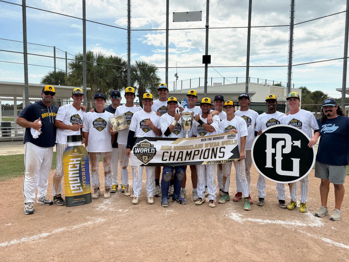 CoachRuiz_TN's tweet photo. WORLD CHAMPIONS!
224 TEAMS. ONE CHAMPION.

Congratulations to our 2028 Trosky Milwaukee Brewers Scout Team on winning the @PerfectGameUSA WWBA Underclass World Championship!
8-0 on the week, only trailed ONCE at the end of a full inning.

* TOURNAMENT MVP - Dayton Kellner * @DaytonK916 was a difference-maker throughout the championship run, making an impact both offensively and with his defense at 1B.
Finished with a 1.330 OPS on the week, 10 R and 6 RBI

MOST VALUABLE PITCHER - MARK DOUGLAS
@MDouglas2028 was dominant when the team needed him most. Throwing 5 2/3 IP across 2 outings, 51 total pitches, punched out 7 and did not allow a single base runner. 

* OTHER TOURNAMENT STANDOUTS
@KashSissener29 - 10-22 on the tournament with 10 barrels over 90+ EV, 9 RBIs, 4 XBH and undoubtedly the biggest swing of the tournament taking a 90mph 2 strike FB to dead center for a 420' game tying 3 run homer late in the quarterfinals.

@CodyMcLean2009 - Consistently impactful on both sides of the ball, including a 3-for-3 performance and a home run. McLean finished hitting .444 through 8 games while playing stellar defense and flashing and elite FB/SL combo on the mound where he ran it up to 91mph

@JacksonSpence22 - Dominant on the mound and at the plate, including 5 strikeouts in 3 innings in the semifinals and a
2-double performance earlier in the playoffs.

@CruzAdams_5- Delivered a dominant 4-inning, 5-strikeout performance in the opening playoff game while supplying a no doubt 3 run HR as well

@MaddoxN99173 - Dominant on the mound upper 80s, touching 90 a hand full of times across 2 outings totaling 6 IP, 1 ER with 8 Ks including 4 PERFECT innings in the Round of 32. 

This was a complete team championship. From the mound to the lineup, every player stepped up, competed and contributed when it mattered most.
@TroskyTeams