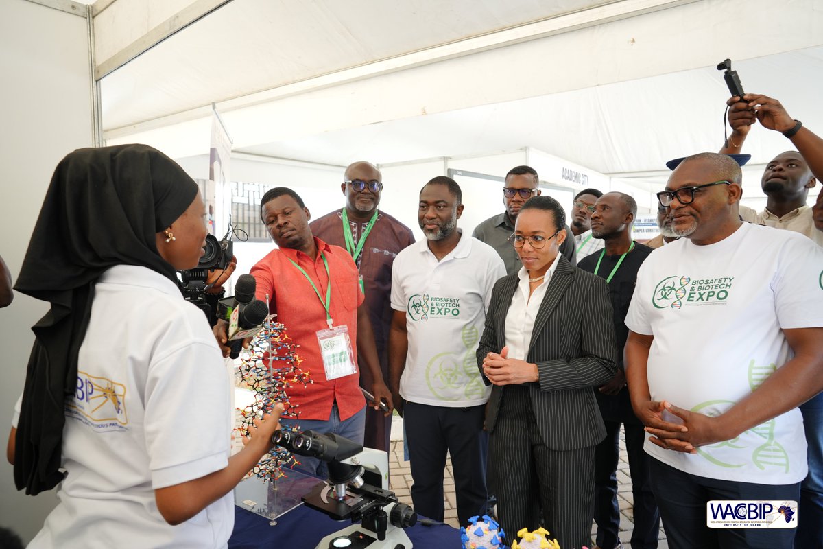 WACCBIP_UG's tweet photo. WACCBIP was pleased to welcome Dr Zanetor Agyeman-Rawlings, Minister for Environment, Science and Technology, to our stand during the Biosafety & Biotechnology Expo Launch.
The visit provided an opportunity to highlight WACCBIP’s work in bioscience research, training and innovation, and to share how our work contributes to advancing solutions for health, disease and the environment.
#Biosafety #Biotechnology #WACCBIP #ScienceForDevelopment