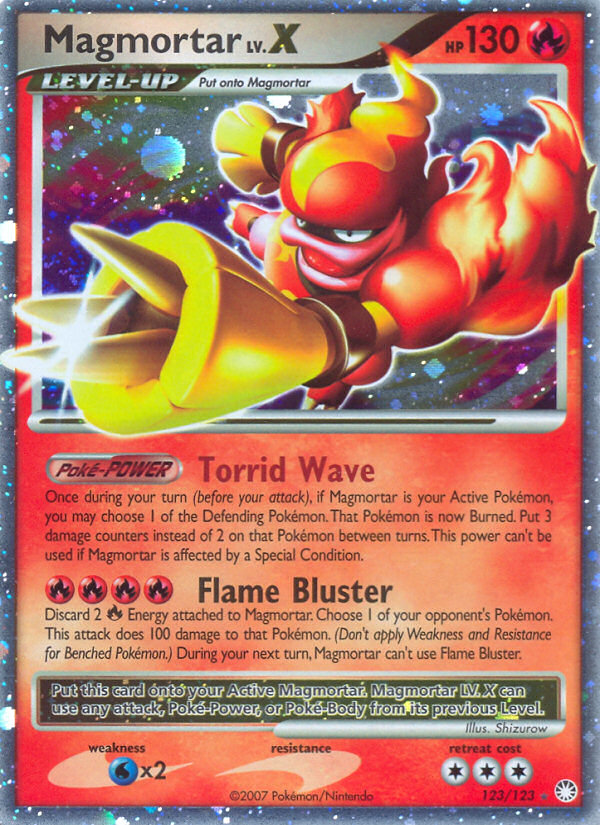 pokedigs's tweet photo. Electivire LV.X. Mysterious Treasures, 121/123. Illus. Shizurow. 2007.

Magmortar LV.X. Mysterious Treasures, 123/123. Illus. Shizurow. 2007. https://t.co/a0pZjjF0n0