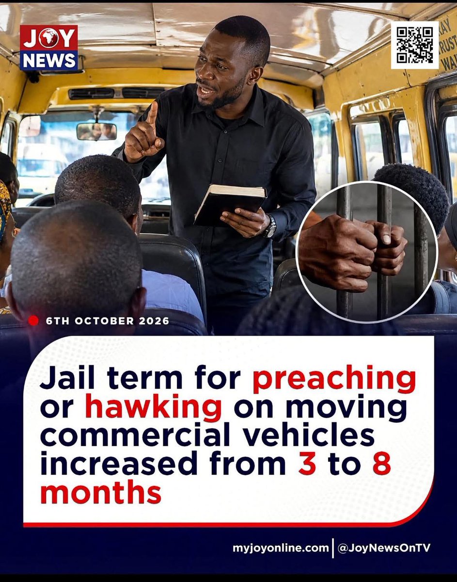 AnthonyDzamefe's tweet photo. As a Christian, most people don’t understand why I agree with this.  God himself gave us freedom of will. 

Joshua 24:15: “Choose for yourselves this day whom you will serve.”
Deuteronomy 30:19: “I have set before you life and death… choose life.”

Jesus repeatedly called people to choose whether to follow Him.

We live in a religiously diverse society and thankfully religions coexist peacefully which is a blessing. The same way you don’t board a trotro and find an Imam aggressively forcing Islam on you, I cringe when I board a trotro and find preachers doing this.  

I believe for religions to coexist peacefully, everyone has the right to quiet and no disturbances(with all respect) in public spaces. 

If you want the word of God, you have the privilege to go for it. Online platforms, churches, mosques,shrines, etc but leave the public spaces for quiet and sanity.  

The world as it was in the days written in the Bible is different no with Technology. Social media etc. 

The “Go out there and preach the gospel” in the olden days meant literally doing so as the only way of reaching multitudes. Now u can can reach millions of followers and ears to preach the gospel to online and even physical churches becoming stadium standards and bigger.  

Once we are a country with diverse religions, we must protect the peace of mind of all. 
This is just my opinion.  What’s yours ?
