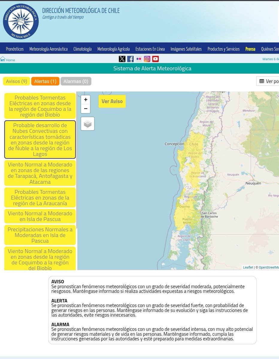 meteochile_dmc's tweet photo. ⚠️ #Aviso A539/2026
🌪️☁️#NubesConvectivas  con características tornádicas

📍 En zonas desde la región de Ñuble a la región de Los Lagos

🗓️ Desde la tarde del martes 6 y hasta la noche  del miércoles 7 de #octubre

⚠️ Sigue las recomendaciones de las autoridades @Senapred y recuerda revisar el pronóstico y Alertas oficiales para 🇨🇱 en la APP #Meteochile y la web 🔗https://t.co/dJF2sVNIww
 #Chile