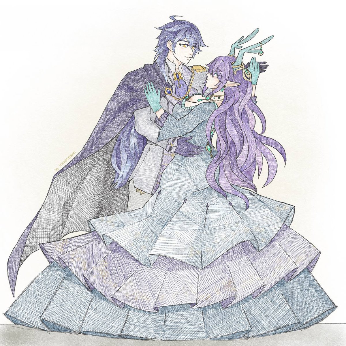 locusstudio_art's tweet photo. Lauma and Flins as royalty (inspired by Rise and Arnold from 7th time loop) I couldn't finish the story version on time so posting my oldish artworks but#flauma #flaumaweek2026 day 6: royalty #Flins #Lauma #GenshinImpactPosed https://t.co/OMLPL5Ar5N