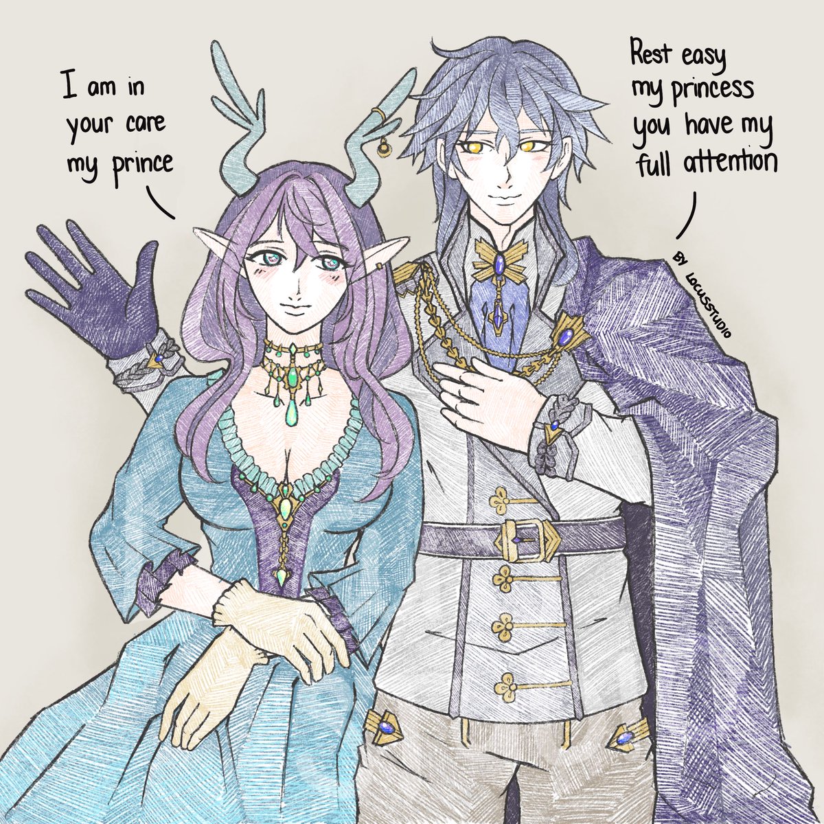 locusstudio_art's tweet photo. Lauma and Flins as royalty (inspired by Rise and Arnold from 7th time loop) I couldn't finish the story version on time so posting my oldish artworks but#flauma #flaumaweek2026 day 6: royalty #Flins #Lauma #GenshinImpactPosed https://t.co/OMLPL5Ar5N