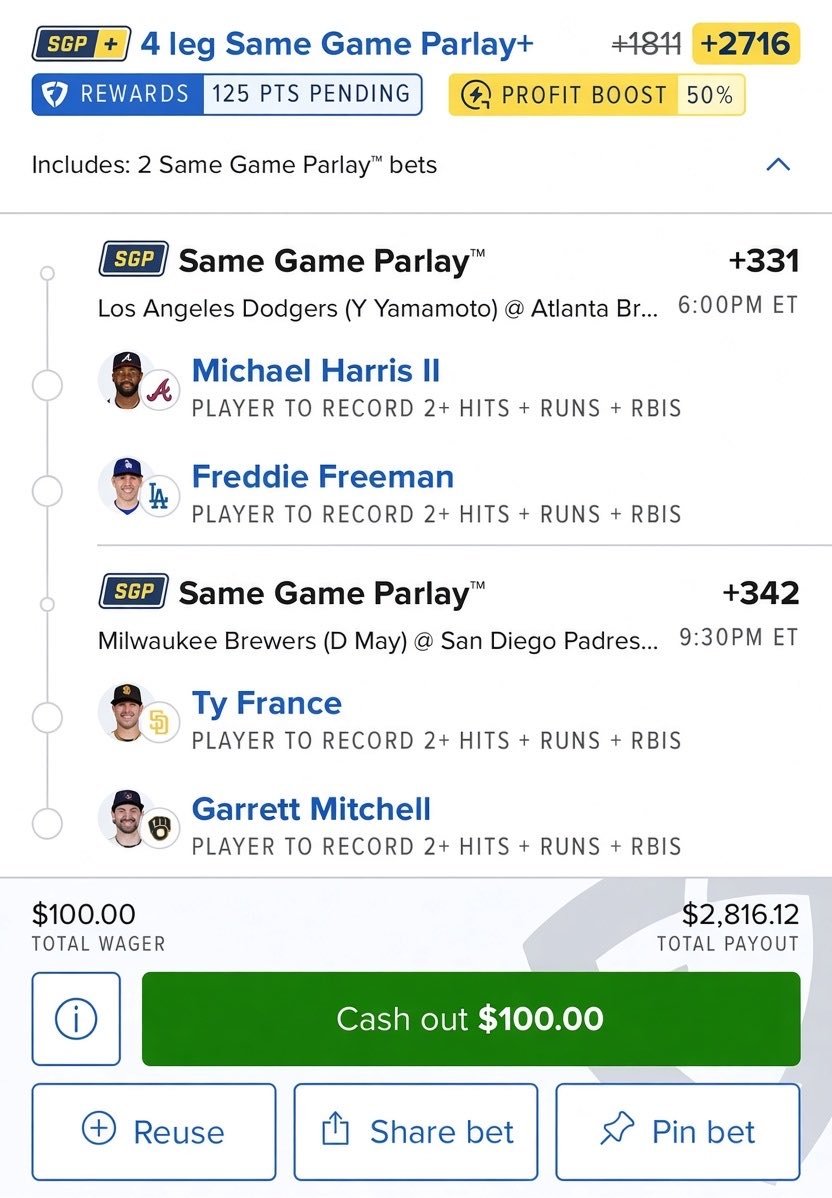 surebangpicks0's tweet photo. 🚨+2716 ODDS. $100 → $2,816.
 50% BOOST APPLIED.
 We go BIG. LINK IN BIO.🚨

 https://t.co/UJVuijAxpj

@Playbook https://t.co/K16Pm36Ko8