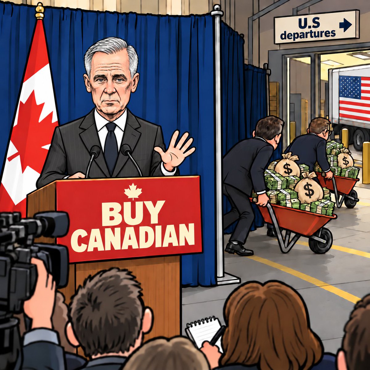 CPC_HQ's tweet photo. What happened to "Buy Canadian"?

Carney’s Liberals are funnelling $7.8 billion Canadian tax dollars to U.S. corporations.

If the Prime Minister wanted to support Canada, he would.
https://t.co/MIUarHgWeL https://t.co/8Sv4y7Ng5n