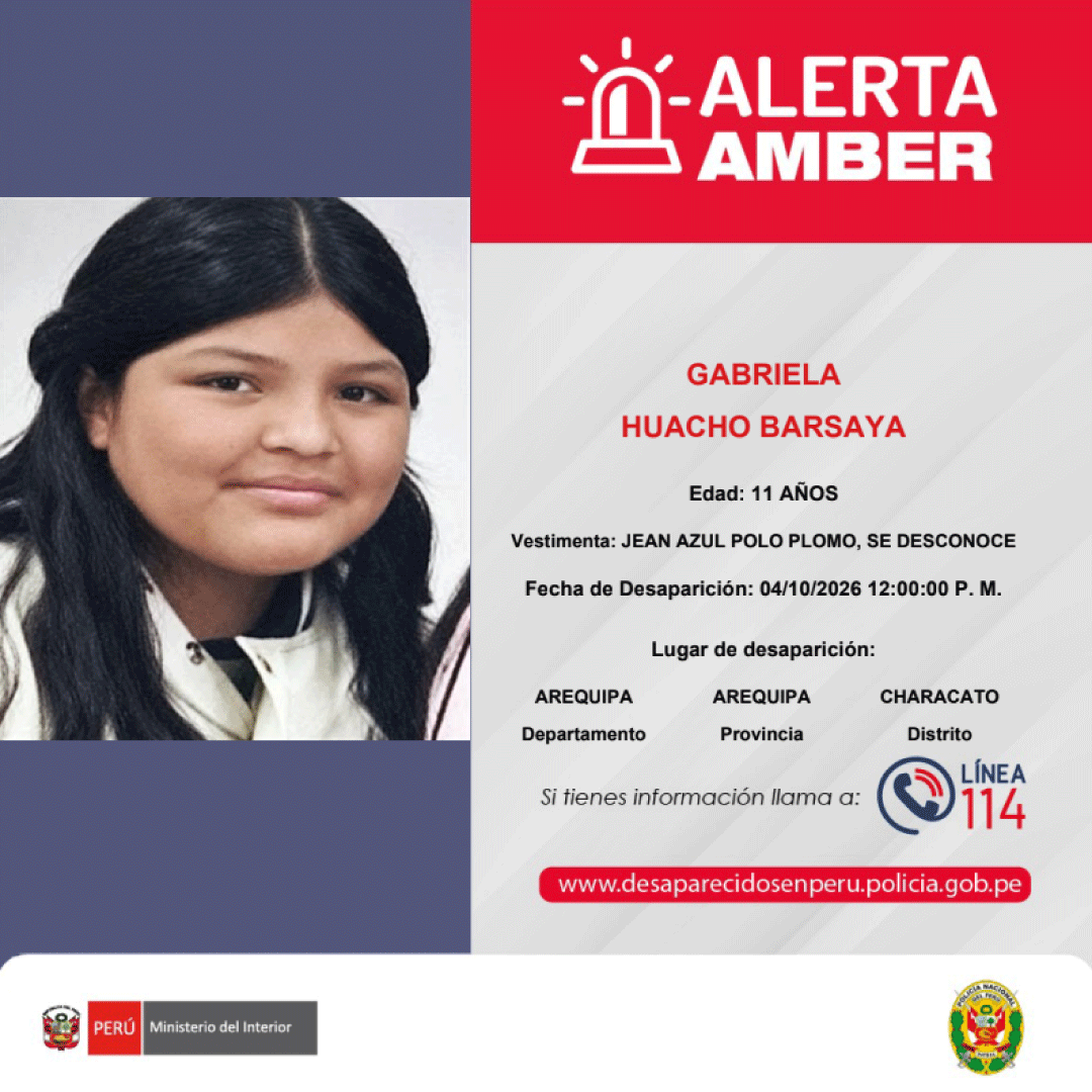 SERVIR_PERU's tweet photo. 🚨 #AlertaAmber | 🔎 Compartimos estas alertas de la @PoliciaPeru.
 
▶️ GABRIELA HUACHO BARSAYA
▶️ PAOLO ROLANDO OLIVARES ARCE
▶️ SATURNINA LEVISE CAMACHO DE DUEÑAS
▶️ MARCELINO GONZALES SIFUENTES

📞 Si tienes información, comunícate de inmediato con la #Línea114. https://t.co/Pi1jzchbUD