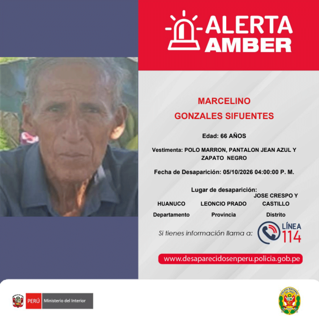 SERVIR_PERU's tweet photo. 🚨 #AlertaAmber | 🔎 Compartimos estas alertas de la @PoliciaPeru.
 
▶️ GABRIELA HUACHO BARSAYA
▶️ PAOLO ROLANDO OLIVARES ARCE
▶️ SATURNINA LEVISE CAMACHO DE DUEÑAS
▶️ MARCELINO GONZALES SIFUENTES

📞 Si tienes información, comunícate de inmediato con la #Línea114. https://t.co/Pi1jzchbUD