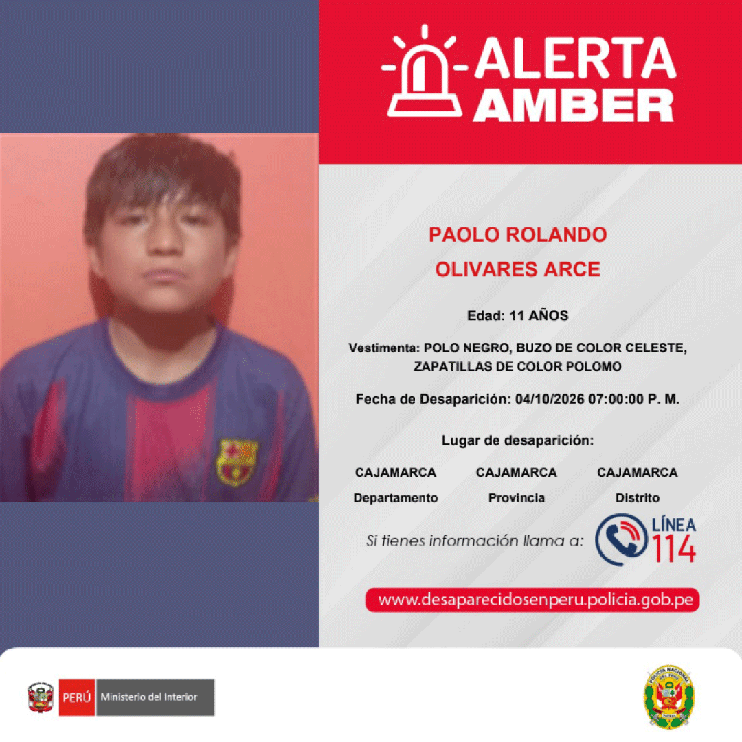SERVIR_PERU's tweet photo. 🚨 #AlertaAmber | 🔎 Compartimos estas alertas de la @PoliciaPeru.
 
▶️ GABRIELA HUACHO BARSAYA
▶️ PAOLO ROLANDO OLIVARES ARCE
▶️ SATURNINA LEVISE CAMACHO DE DUEÑAS
▶️ MARCELINO GONZALES SIFUENTES

📞 Si tienes información, comunícate de inmediato con la #Línea114. https://t.co/Pi1jzchbUD
