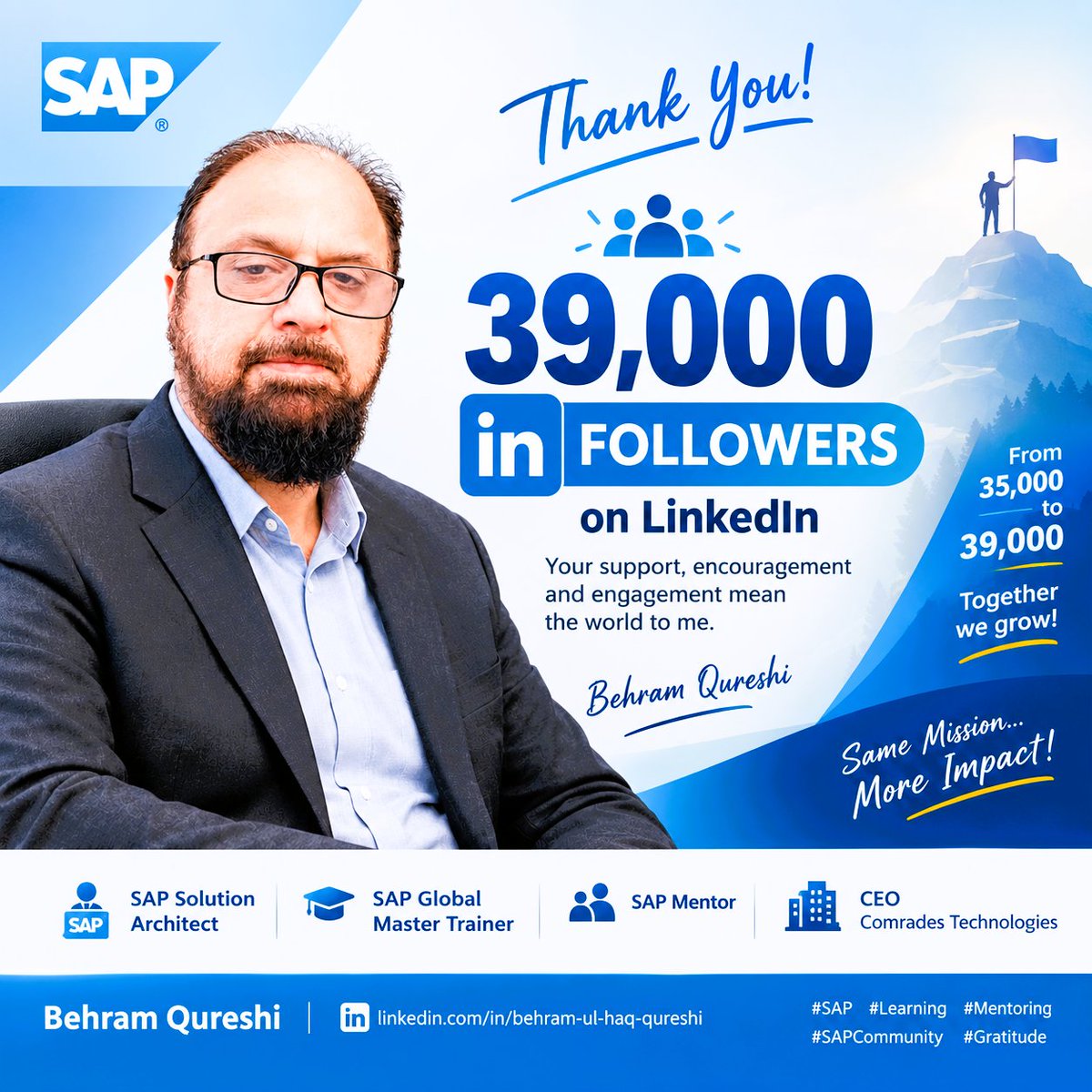 ComradesTechSAP's tweet photo. Thanks all friends & followers.
#SAP #LinkedIn #SAPCommunity #SAPProfessionals #SAPMentor #SAPGlobalMasterTrainer #SAPSolutionArchitect #SAPLearning #SAPTraining #SAPCareer #SAPConsulting #DigitalTransformation #BusinessTransformation #ProfessionalGrowth #Leadership https://t.co/EP2ldKFWJ6