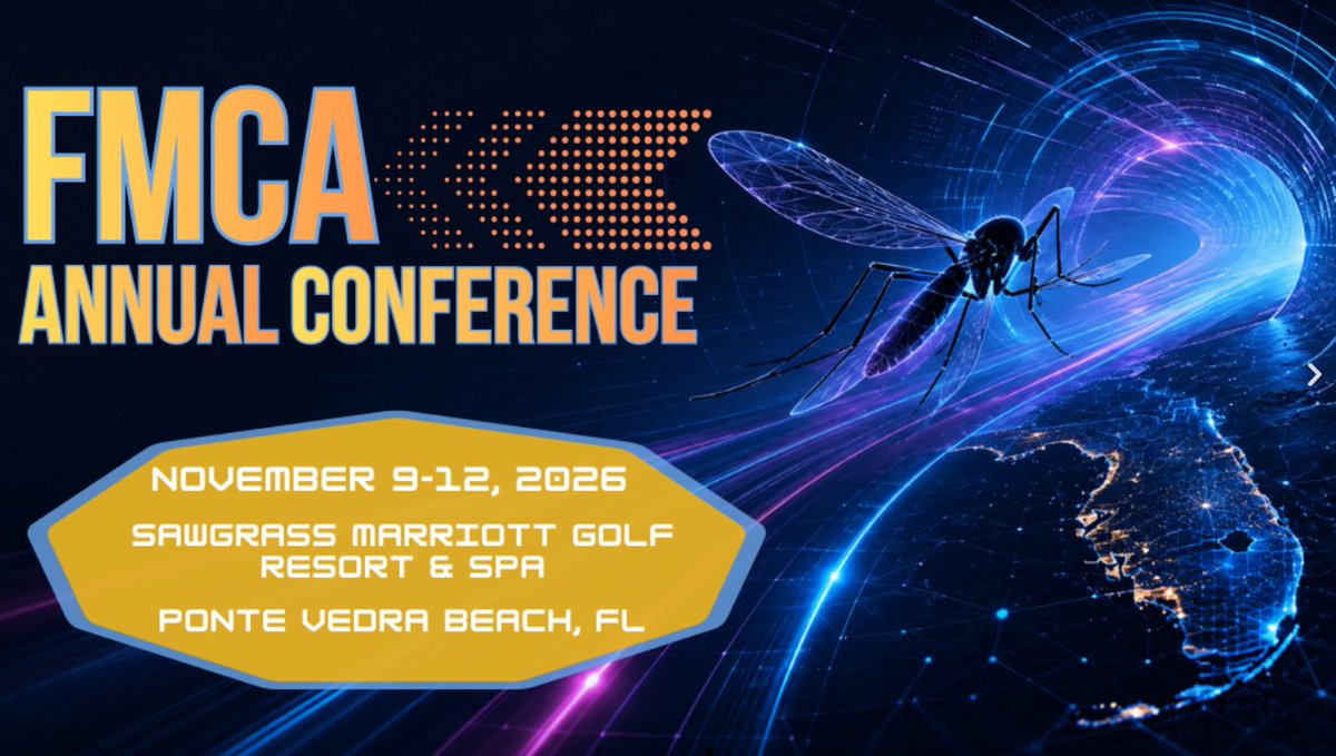 FloridaMosquito's tweet photo. The #FMCA2026 Annual Conference is coming November 9-12, 2026 to the Sawgrass @Marriott Golf Resort &amp; Spa in Ponte Vedra Beach, FL. Click https://t.co/fF7TfSBAs3 for more information and to RSVP on Facebook. 
🦟 💙  💚💛 https://t.co/iZljDBEMQ5