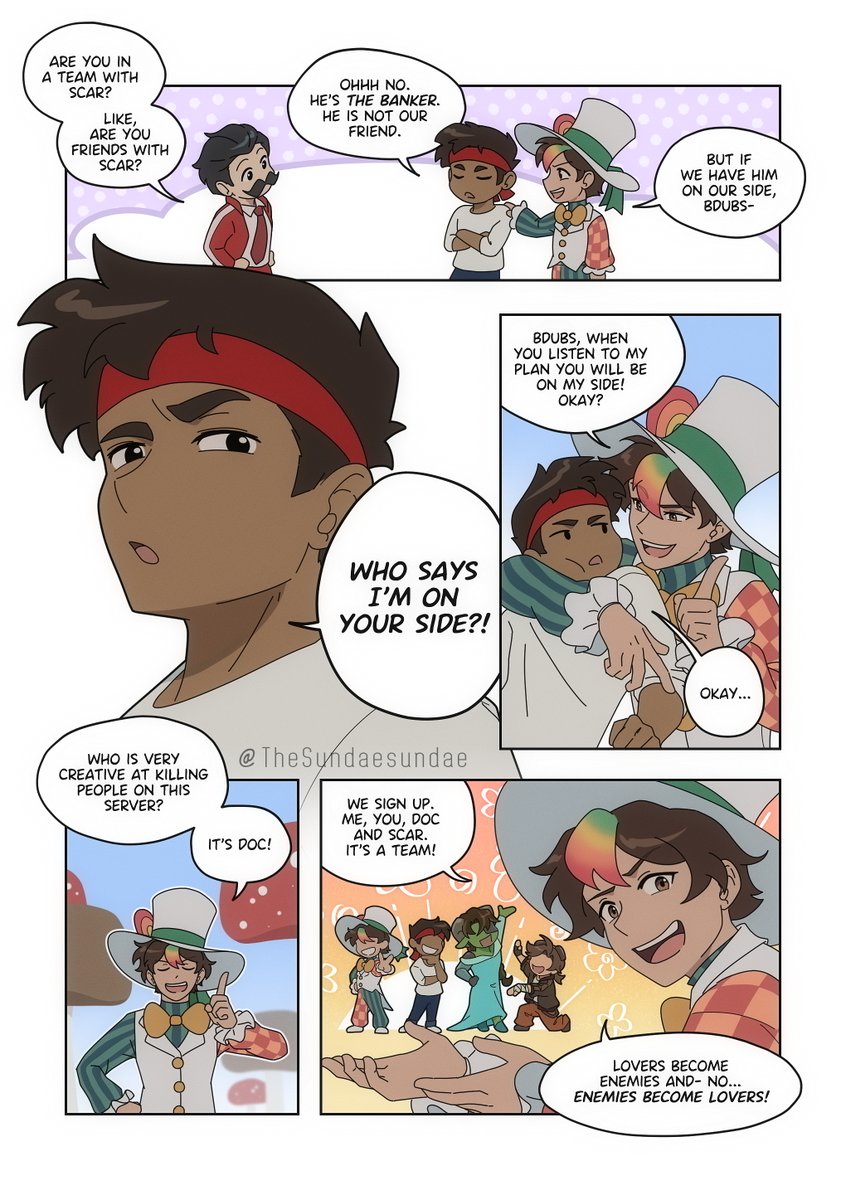 TheSundaesundae's tweet photo. Frenemies short comic (1/2)
Comic-ified a hermitcraft moment so all dialogue is taken from HC11 episodes.

#hermitcraftfanart #bdoubleo100fanart #smallishbeansfanart https://t.co/VTAn75ob0R