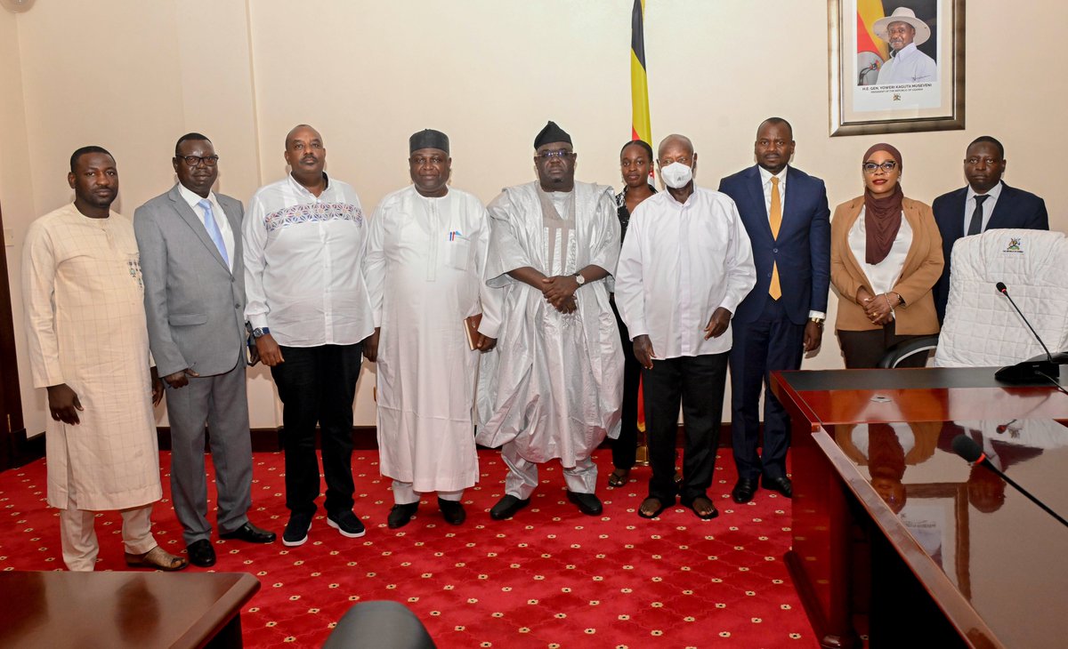 KagutaMuseveni's tweet photo. I met Dr. Abbas A. Waziri  from Nigeria, at State House Entebbe. We discussed investments in cement manufacturing and minerals, as well as exporting our Ankole cattle and dairy products to Nigeria. Africa must produce, add value and trade more with itself. I welcome him. https://t.co/yDo41PF3fx