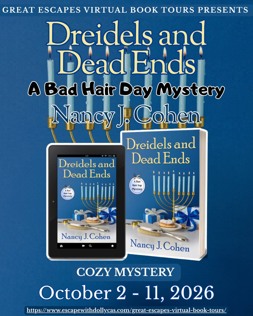 dollycas's tweet photo. Dreidels and Dead Ends (Bad Hair Day Mysteries) by Nancy J. Cohen #Review #Giveaway #GreatEscapesBookTour @nancyjcohen  

 https://t.co/xp6aQ1AuQW https://t.co/suYoCqMHG4