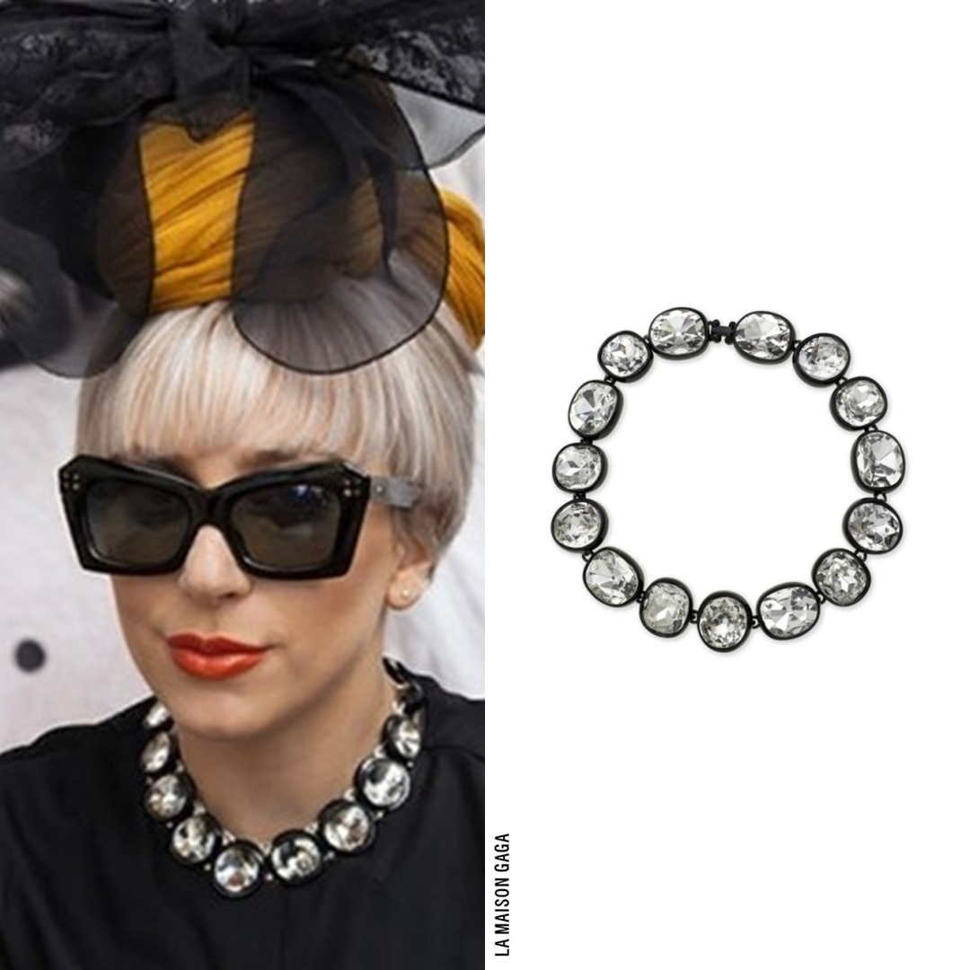 lamaisongaga_'s tweet photo. Lady Gaga sat down to give an interview for NDTV Night Out, wearing @FraScognamiglio S/S12 ruffle shantung jacket, @LittleShilpa “Invitation to Voyage” lace headpiece, #PauletteGuinet sunnies, @KennethJayLane1 "Headlights" necklace &amp; @LouboutinWorld S/S11 "Daffodile" pumps! https://t.co/kZGYhRZVFS