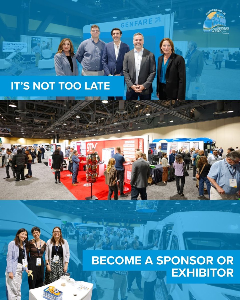 CalTransit's tweet photo. Secure your spot as a sponsor or exhibitor at the California Transit Association’s 61st Annual Fall Conference &amp; Expo before the October 23 deadline.

Deadline: October 23, 2026

Become a Sponsor or Exhibitor Today:
https://t.co/HPxei4NYD8 https://t.co/xBRrWdv0aB