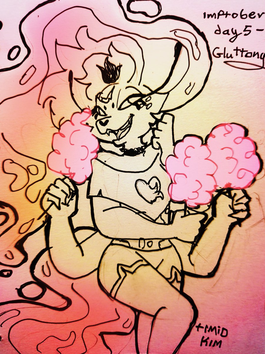 TimidKiim's tweet photo. A little bit late cause I forgot to post here again

Imptober day 5 - Gluttony 

#HelluvaBoss‌ #imptober #myart https://t.co/xA8wOb54BZ
