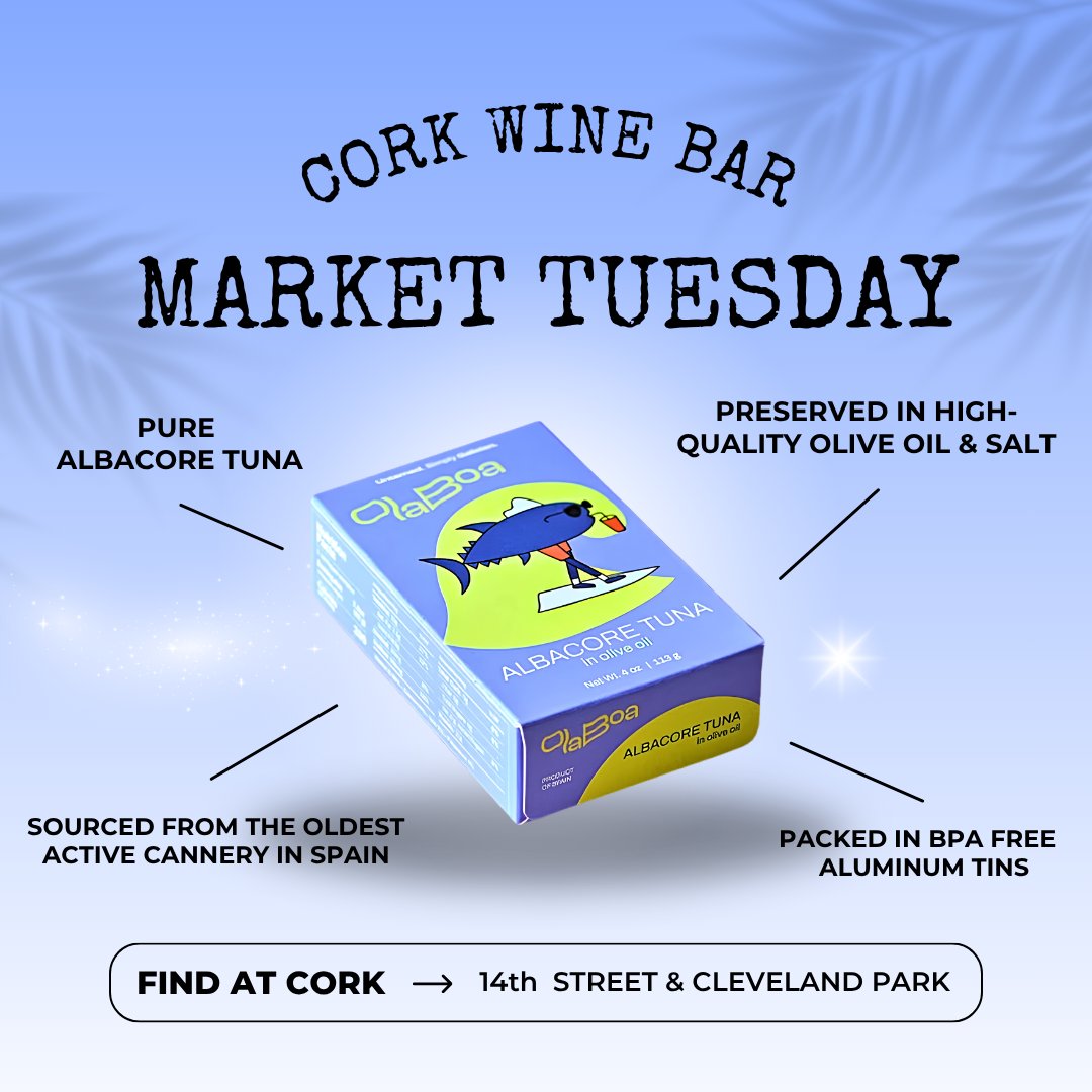 CorkDC's tweet photo. New to the tinned-fish lineup at Cork Wine Bar: Ola Boa Albacore Tuna in Olive Oil. A Galician classic made beautifully simple — Bonito del Norte, olive oil &amp; salt. Ready to open, plate, and pair with a glass of wine. 🇪🇸
Find it at 14th Street &amp; Cleveland Park.
#corkdc #spain https://t.co/mjXfL4oNhB