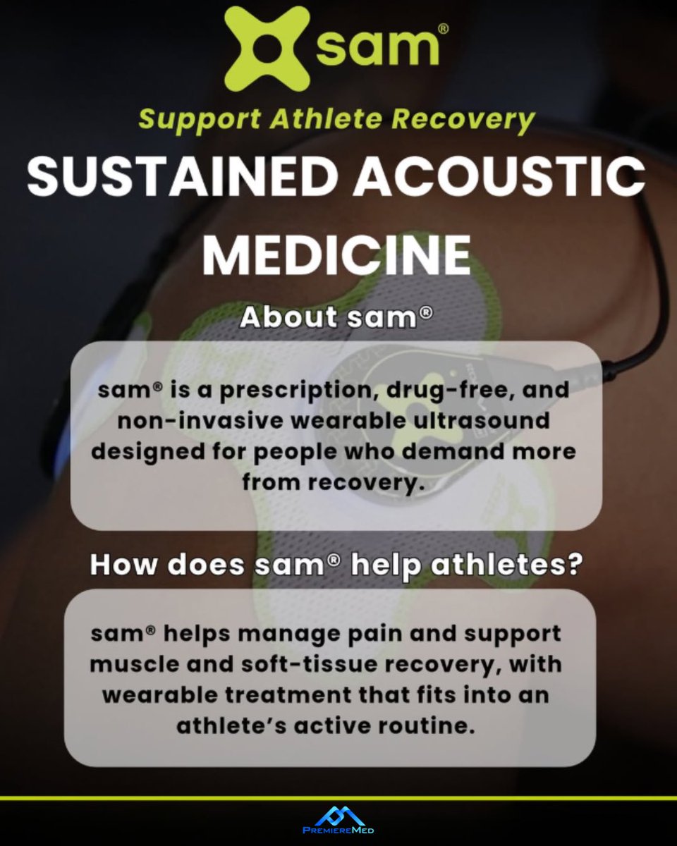 Premieremedllc's tweet photo. 🏃 Recovery doesn’t always mean sitting still.
sam® Pro 2.0 is a prescription, drug-free, wearable ultrasound technology designed to support pain management & muscle and soft-tissue recovery.
Recovery that fits your active routine. 💪
#SAMPro2 #AthleteRecovery #SportsMedicine https://t.co/1QlBSyicCw