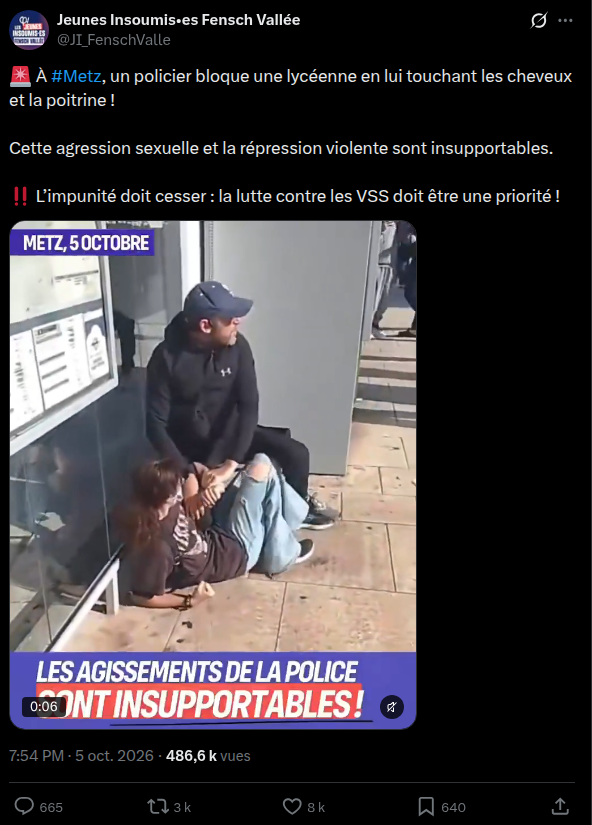 ZeMedConf's tweet photo. 🔴 FLASH | La Députée LFI Chikirou se trouve parmi les 4 premiers comptes qui ont véhiculé sur X la fake news d'un policier agressant sexuellement une lycéenne. https://t.co/qNhlPGzIba