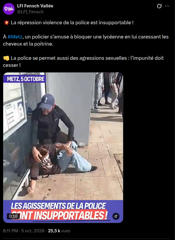 ZeMedConf's tweet photo. 🔴 FLASH | La Députée LFI Chikirou se trouve parmi les 4 premiers comptes qui ont véhiculé sur X la fake news d'un policier agressant sexuellement une lycéenne. https://t.co/qNhlPGzIba