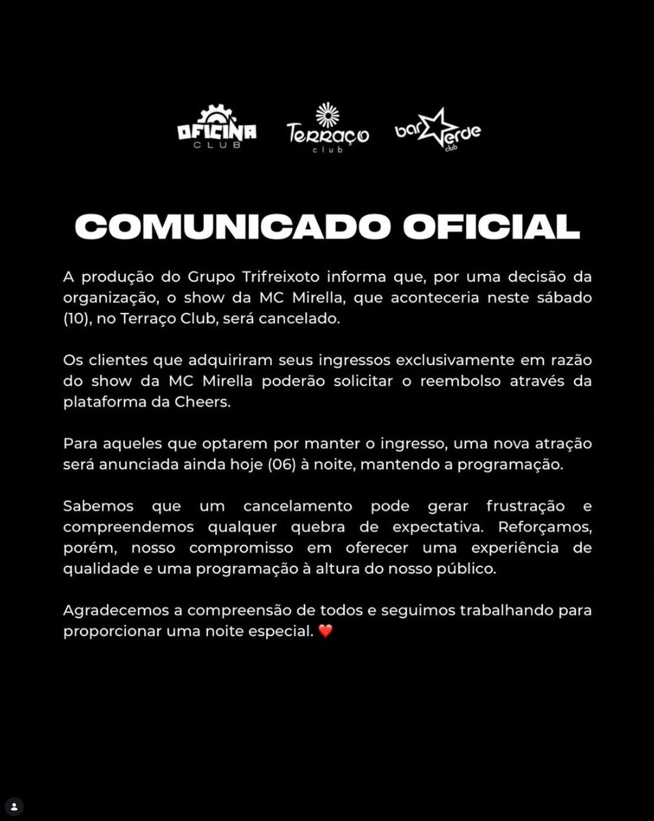 poptime's tweet photo. 🚨 ACABOU A MAMATA! Show de Mc Mirella na balada LGBT+ 'Terraço Club' foi finalmente CANCELADO. https://t.co/UwKRXC9YGV