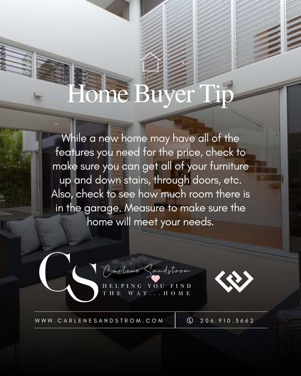 LiveInKirkland's tweet photo. October Home Buyer Tip

While a new home may have all of the features you need for the price, check to make sure you can get all of your furniture up and down stairs, through doors, etc... 

#CarleneSandstrom #Windermere #WindermereYarrowBay #LiveInKirkland #BuyerTip https://t.co/alO30sHnkv