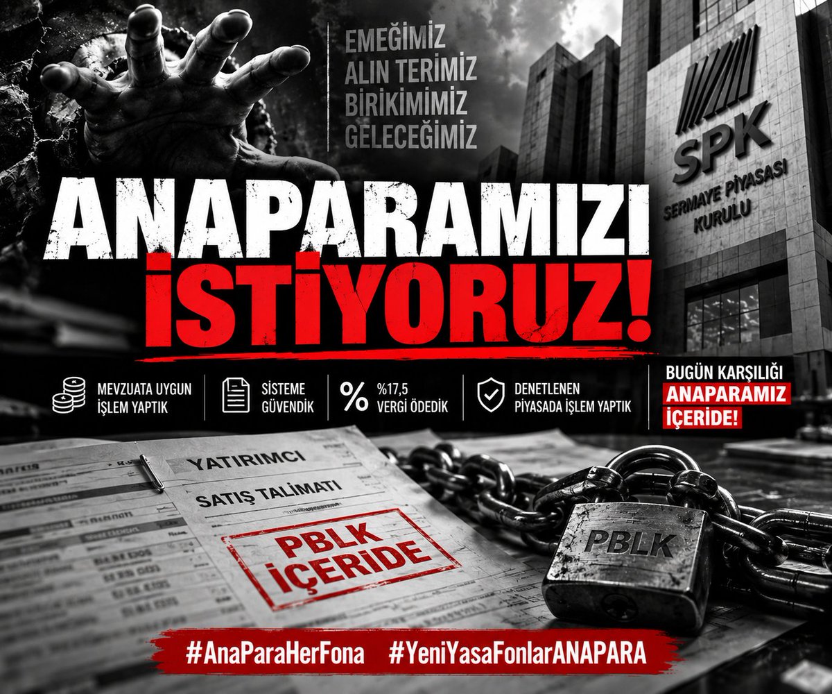 gnkarkar's tweet photo. @nedimbyh Belirsizlik yatırımcıya yüklenemez.
Açık, adil ve hukuka uygun bir çözüm bekliyoruz.
Tek talebimiz: ANAPARAMIZ!
@spkgovtr #AnaParaHerFona #YeniYasaFonlarANAPARA https://t.co/6usLR06Wx0