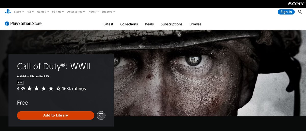 Codex_HQ's tweet photo. Call of Duty: WWII is FREE on the PlayStation Store right now 🪖

Free to claim in the UK and France (PS4, plays on PS5). Not showing as free in the US yet.

#CODWWII #CallofDuty #PlayStation https://t.co/heHHeyHL0M