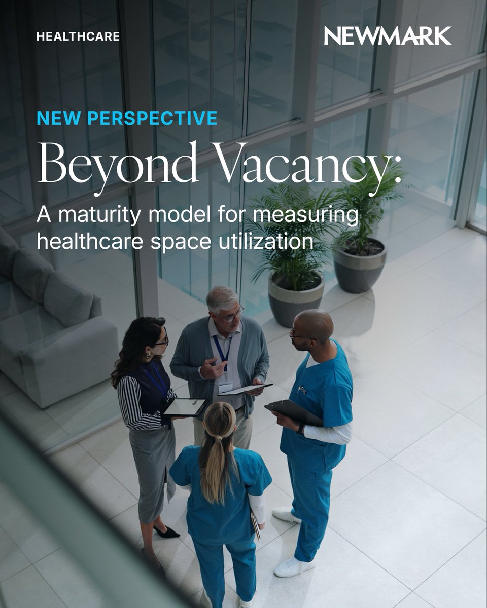 Newmark's tweet photo. Healthcare space utilization isn't a single measure of occupancy. It's a maturity continuum, from "Is the space being used?" to "Is it producing sufficient value?" See the five-level model in the latest #Newmark Perspective:https://t.co/esOX1r8XI3

#HealthcareRealEstate #CRE https://t.co/CwZZyrtQfB