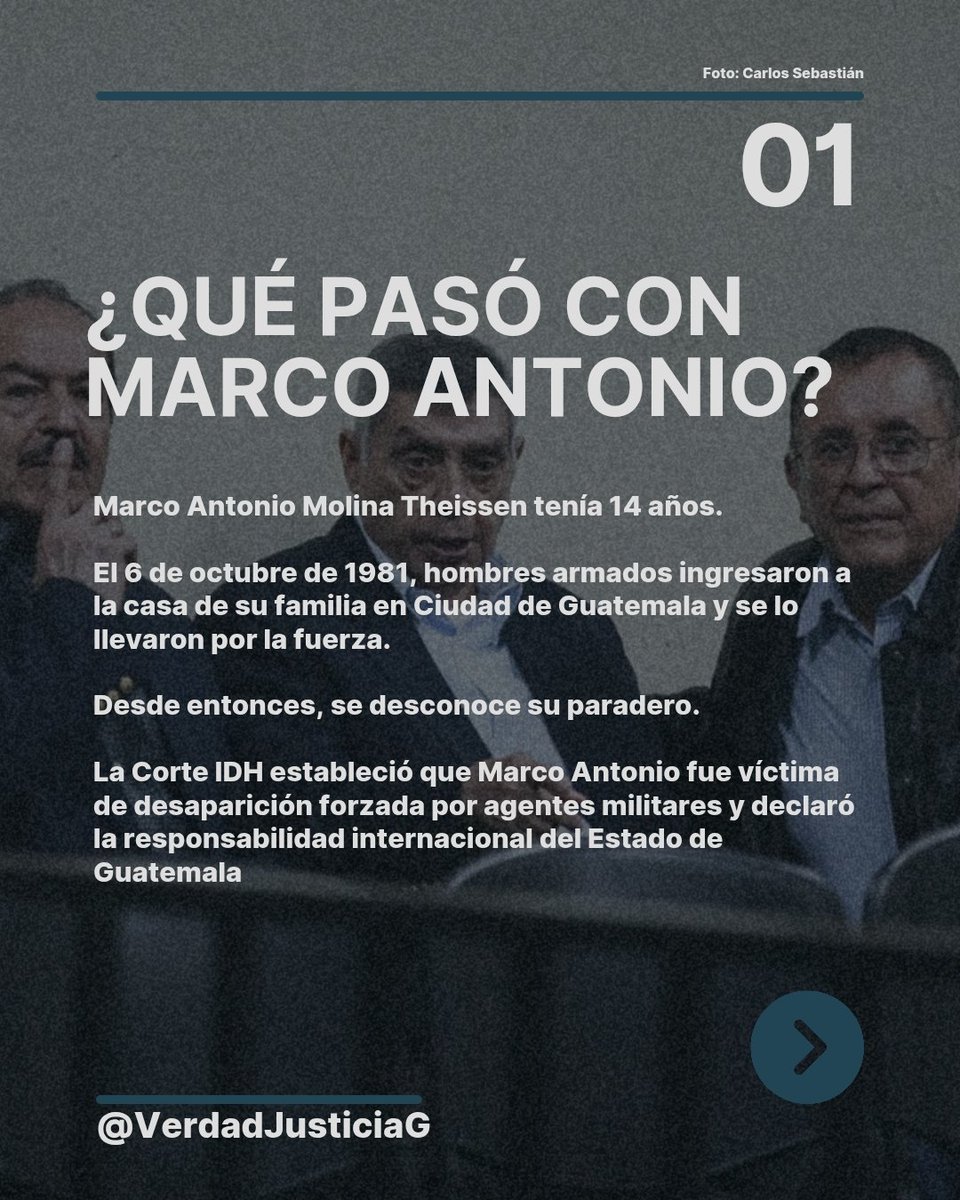 VerdadJusticiaG's tweet photo. 45 años después, la búsqueda continúa.

Marco Antonio Molina Theissen tenía 14 años cuando fue secuestrado.

La Corte IDH ordenó al Estado de Guatemala buscarlo y localizarlo.

Marco Antonio debe ser encontrado. https://t.co/NRR8ASZW97