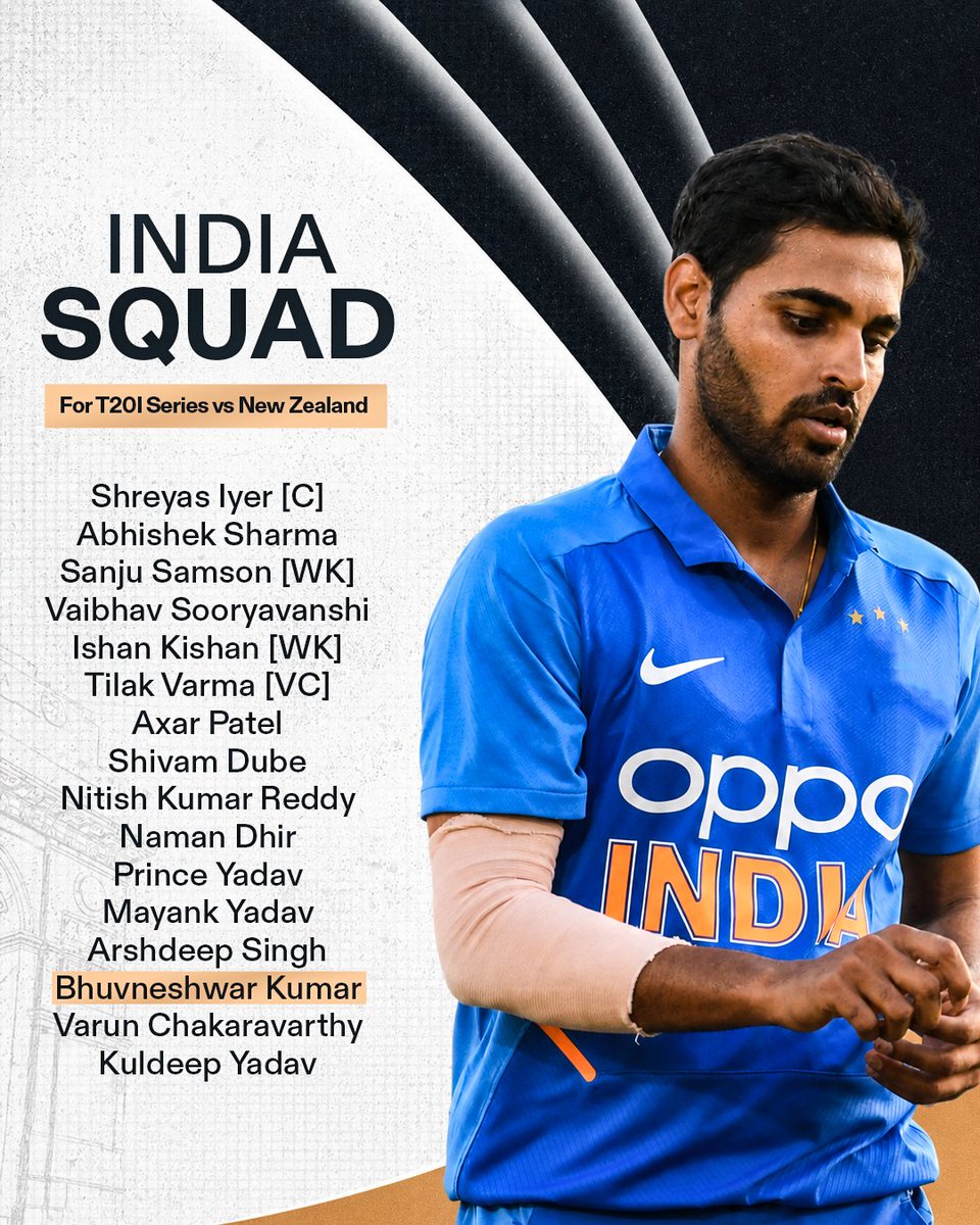 Crex_live's tweet photo. Bhuvneshwar Kumar is back in the Blue as India announces Squad for New Zealand T20Is 🚨

#Cricket #BhuvneshwarKumar #TeamIndia #INDvNZ https://t.co/pa2qqaGNam