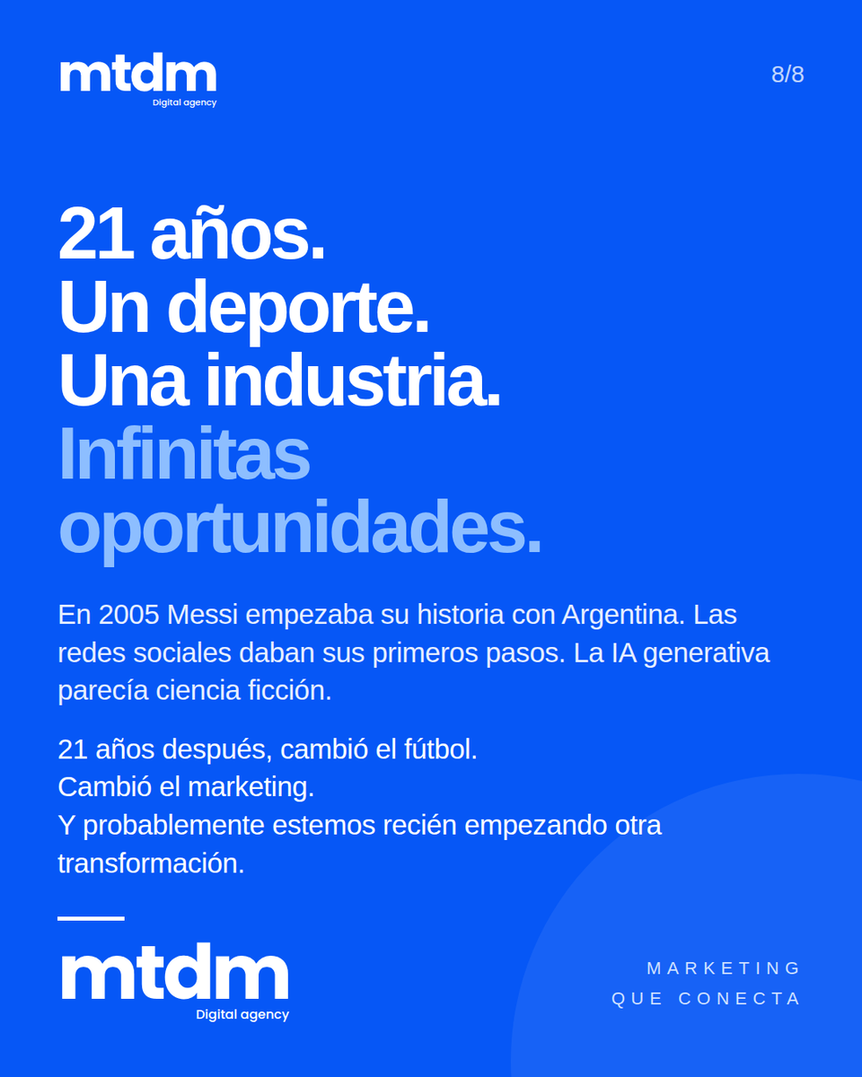 MTDMCompany's tweet photo. En 2005 Messi empezaba su historia con Argentina.
Las redes sociales daban sus primeros pasos.
La IA generativa parecía ciencia ficción.
21 años después cambió el fútbol.
Cambió el marketing.
Y probablemente estemos recién empezando otra transformación.
Gracias, Leo. 🇦🇷 https://t.co/v9xToO5u73