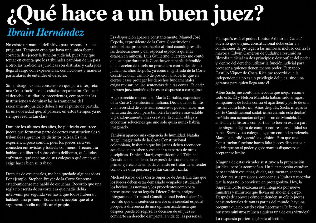 r_ibrain's tweet photo. 13 Jueces de EEUU, Canadá, Colombia, Alemania, Italia, Sudáfrica y Australia coinciden en que un buen juez tiene que escuchar, dudar, argumentar, aceptar perder, resistir presiones, conocer sus límites y recordar que la toga no lo convierte en protagonista. https://t.co/YeIVcRIkmy
