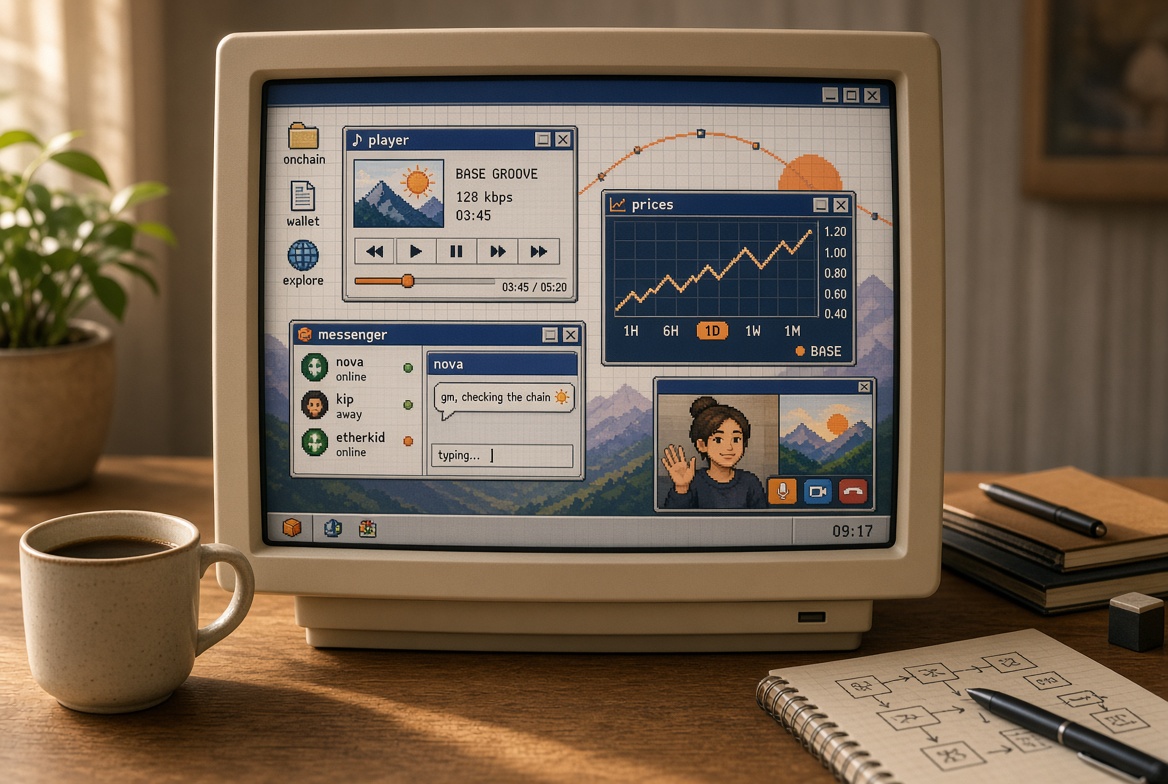 baserooms's tweet photo. Wallpaper NFT.  Buddy assistant. 

Bridge, trade, and yield math live in the same window.

Peak internet, but the computer is onchain.

GM to $BRTC holders on @base https://t.co/UjrRoXsOrc