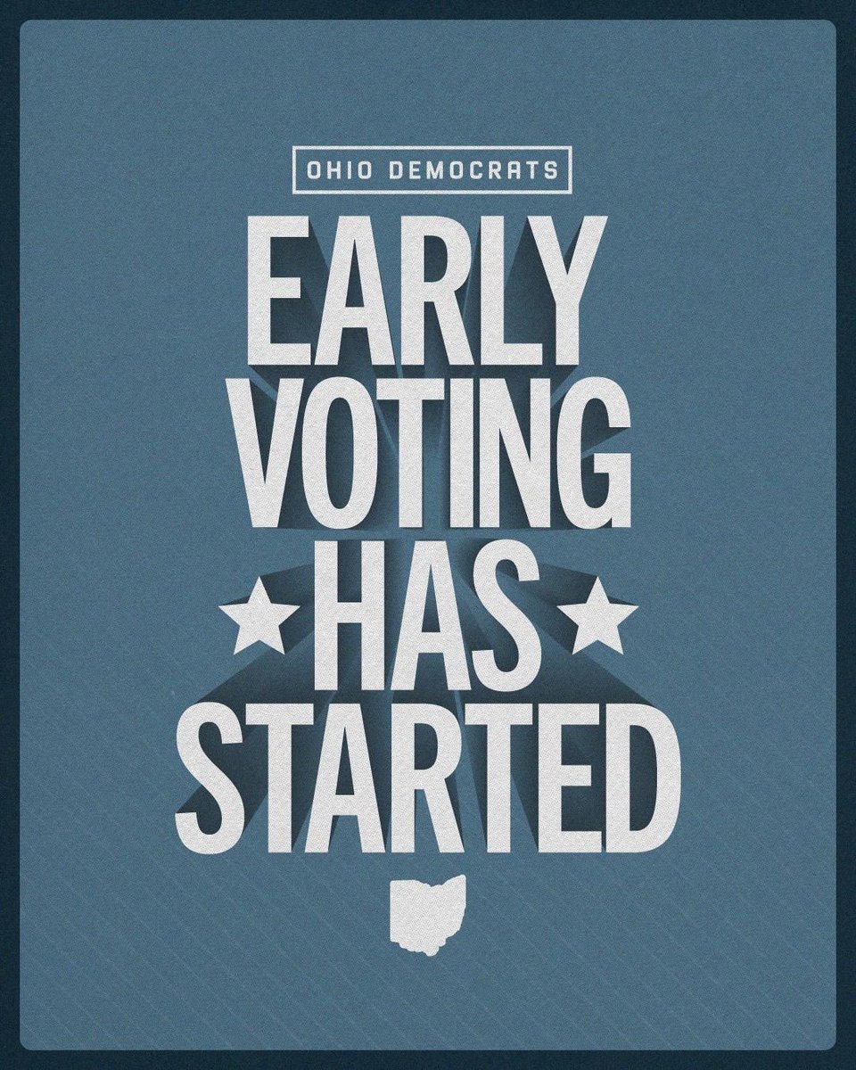 OHDems's tweet photo. Early voting starts today in Ohio! Find your early voting location here: https://t.co/uDzEVzyCWh https://t.co/03i7Adc9uu
