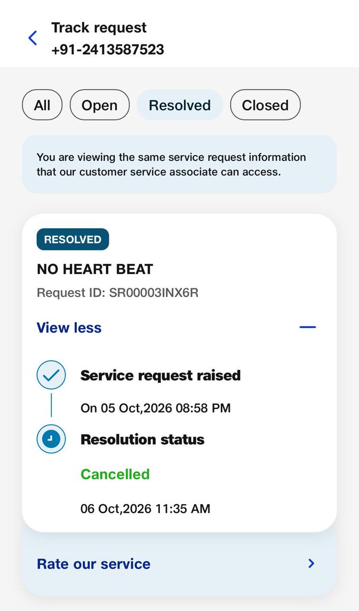 dhirulunkad's tweet photo. @JioCare @reliancejio request no: SR00003INX6R

i had filed this case for slow internet speed. the case was closed without any work done, or anyone visiting the site today. and also it says, the request was cancelled. How convinient! Really good service by JIO. Amazing Service! https://t.co/ShjKh4vTf3