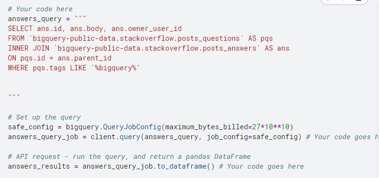 web3_chemist0's tweet photo. Day 2 of learning SQL on Kaggle.

I used the JOIN function to combine two tables together using the column  "Id" available in both tables.

I also filtered out words including biqquery using the wildcard operator "%"

I also used aliasing to remame the tables used. https://t.co/WsZQGcZSHJ