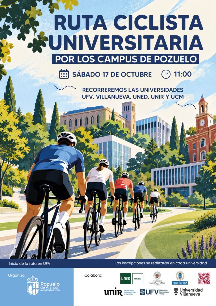 informaticaucm's tweet photo. ¡Pedalea con tu comunidad universitaria!

La universidad te invita a participar en una Ruta Ciclista Universitaria por el municipio de Pozuelo  el día 17 de octubre de 2026

Inscripciones hasta el 10 de octubre en: https://t.co/mcf8yqOSRR https://t.co/G2QWivkdTn