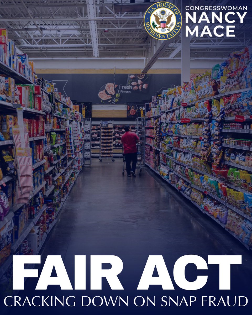 RepNancyMace's tweet photo. If you're eligible for SNAP, your photo goes on the card and you're the only one who uses it. Simple.

We introduced the FAIR Act to require a photo ID on every EBT card. No more card sharing. No more stolen cards. No more taxpayer dollars going to people with no right to them.

This isn't complicated. It's common sense.