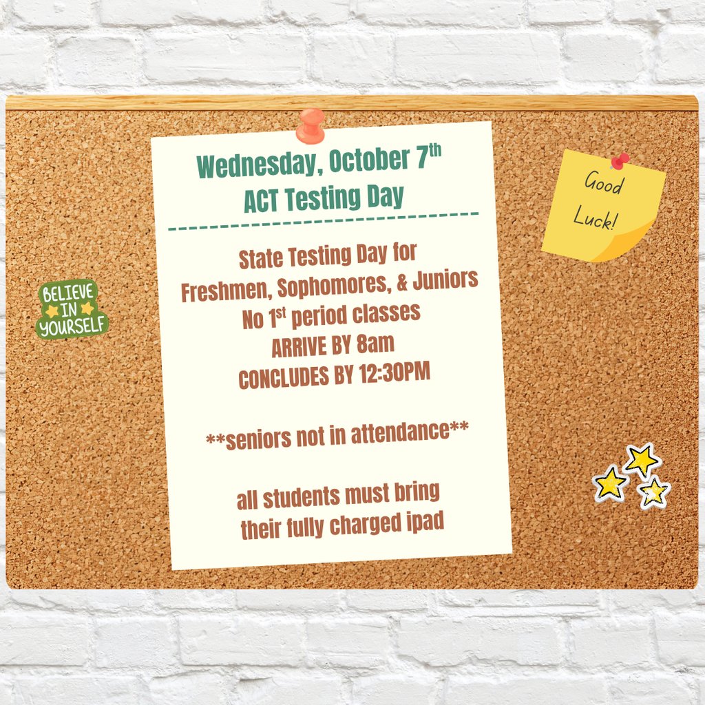 ExperienceOFHS's tweet photo. Bengals it's PreACT/ACT test time.
Check out the flyer for important info - room assignments are posted on the Guidance Office windows &amp; down the English hallway.
Good Luck - You've Got This! https://t.co/b8VgZjXz51
