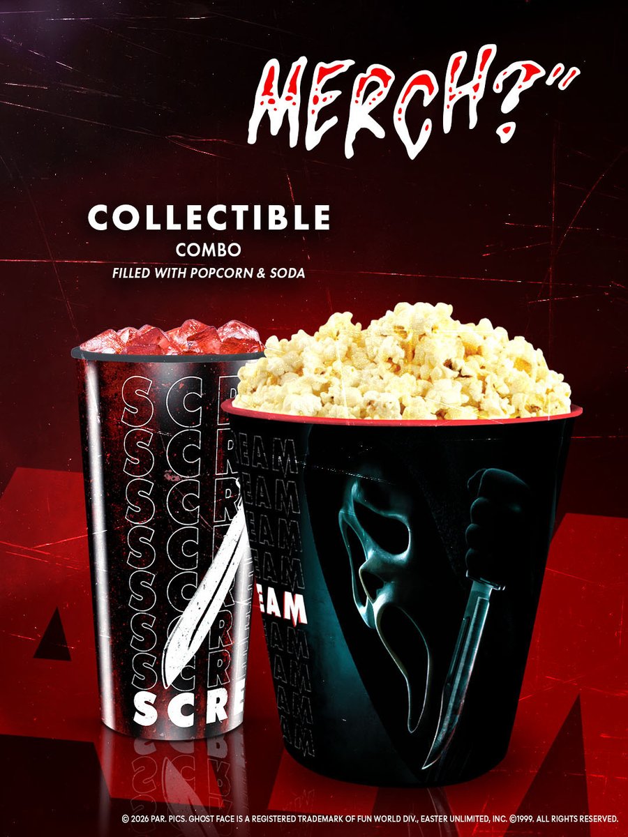 RegalMovies's tweet photo. Let's face it baby, these days, you gotta have scary merch 👻📞 

The Scream 30th Anniversary merch arrives at Regal on October 16. Pick up yours at select locations, while supplies last. Scream returns to Regal October 30. https://t.co/dGxK7o5bC3